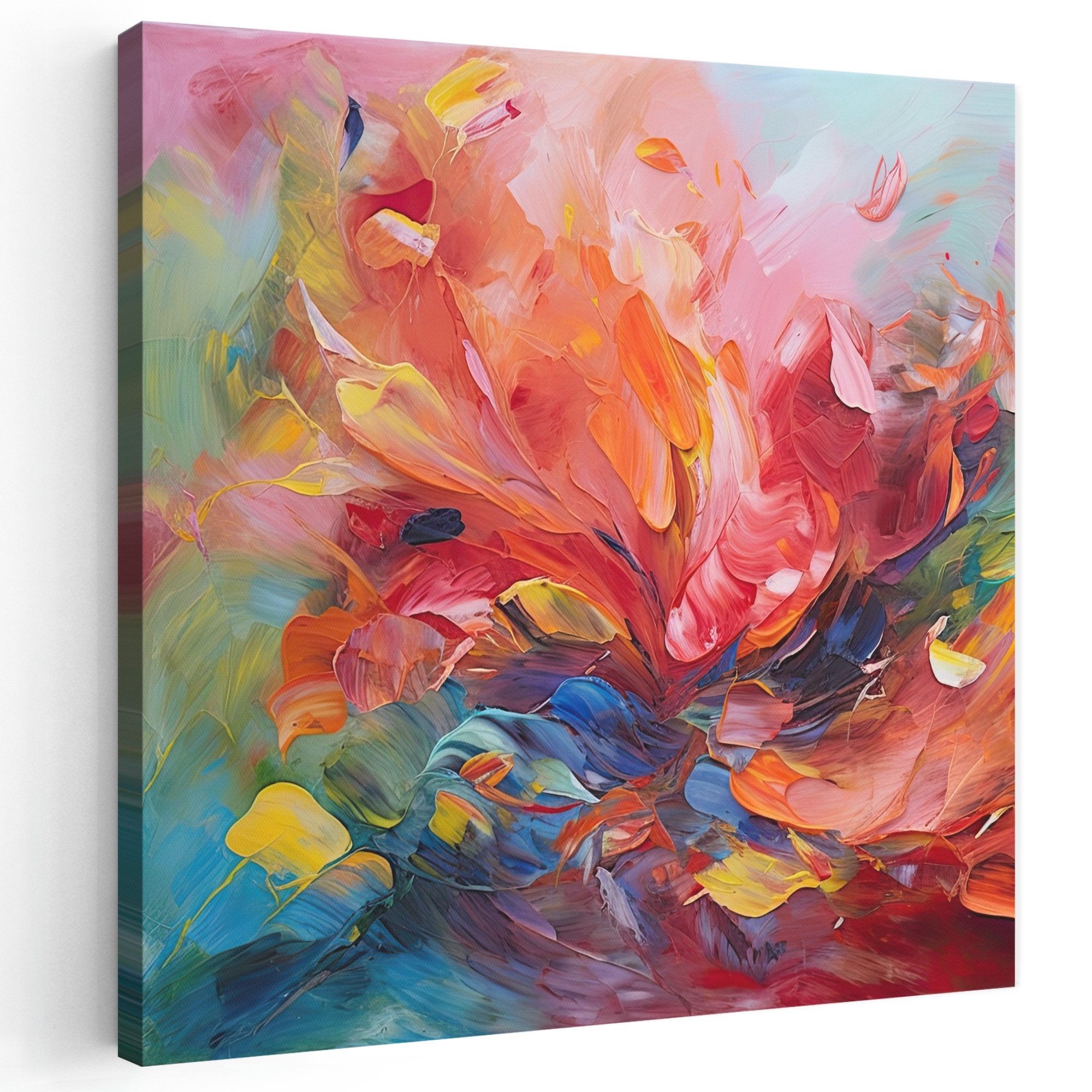 OneMillionCanvasses® Leinwandbild Ölfarbenoptik - Kunst - Abstrakt - Farbenfroh, Fotodruck (1 St), Wandbild, Deko Schlafzimmer Wohnzimmer Flur 20x20 cm