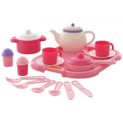 Polesie Spielgeschirr Spielzeug-Geschirr-Set 59079, Tablett 19-teilig Tassen, Besteck, Teekanne