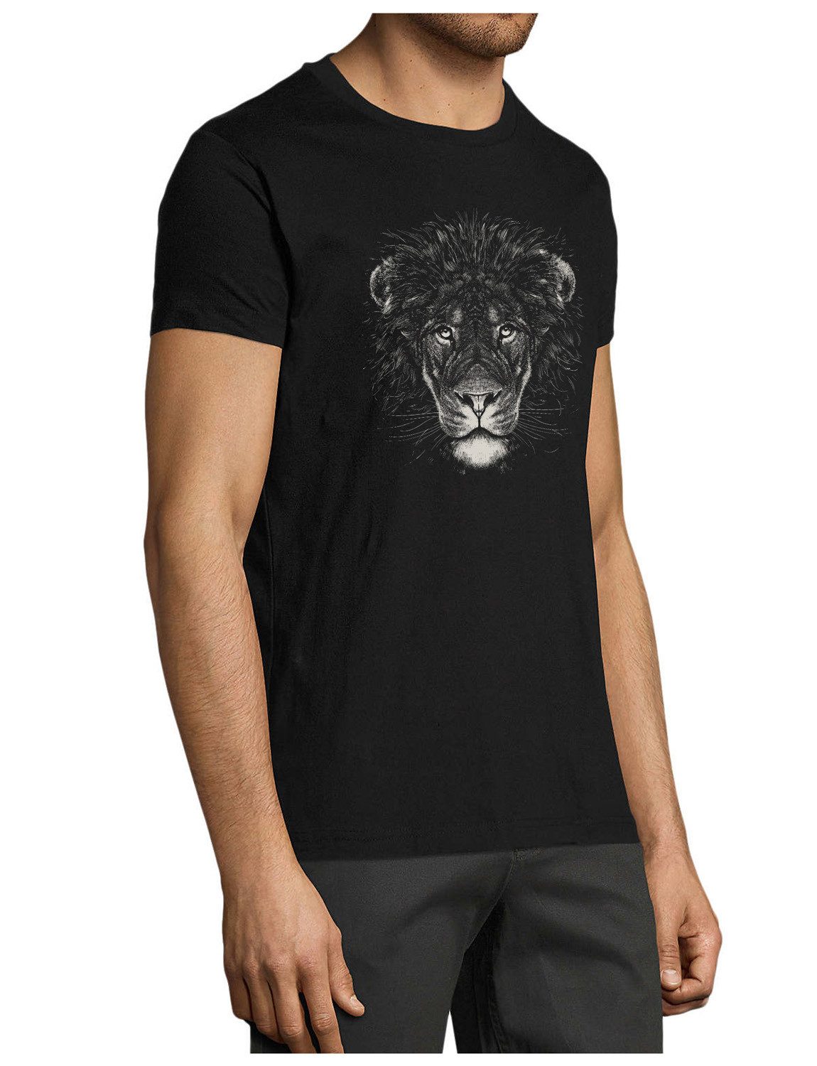 MyDesign24 T-Shirt Herren Print Shirt - Majestätischer Löwenprint Baumwollshirt „Löwenkopf“ Brustprint Regular Fit i367