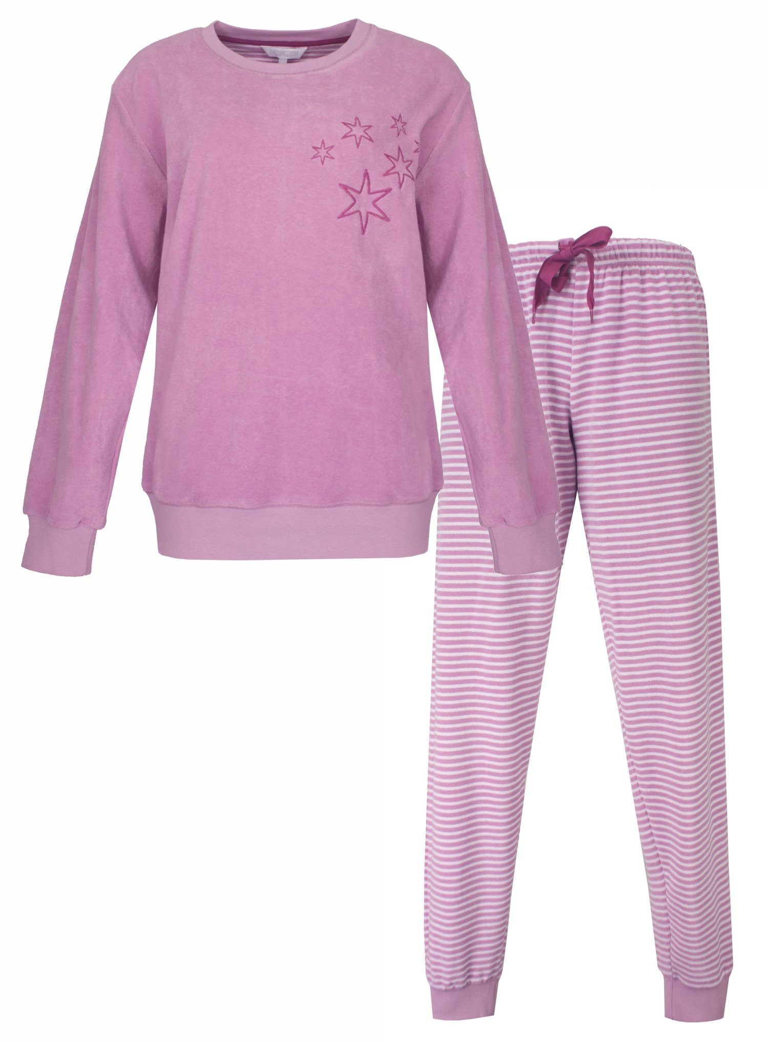 Tenderness Schlafanzug Damen Frottee Pyjama mit Bündchen (2 tlg) kuschelige Qualität