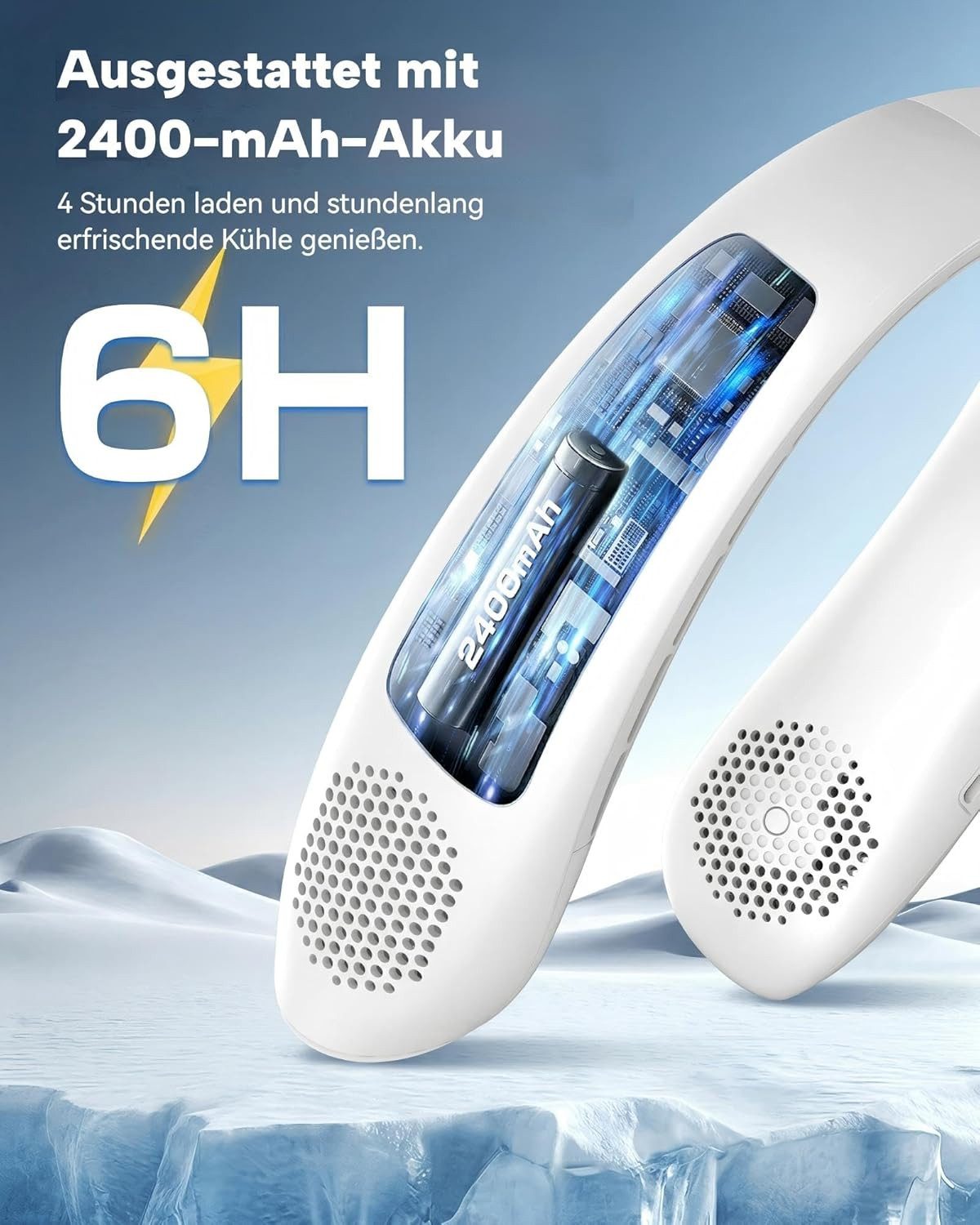 FELIXLEO Tragbarer Nackenventilator Leiser Halsventilator mit LED Display Akku Starter-Set – Bild 4 von 5