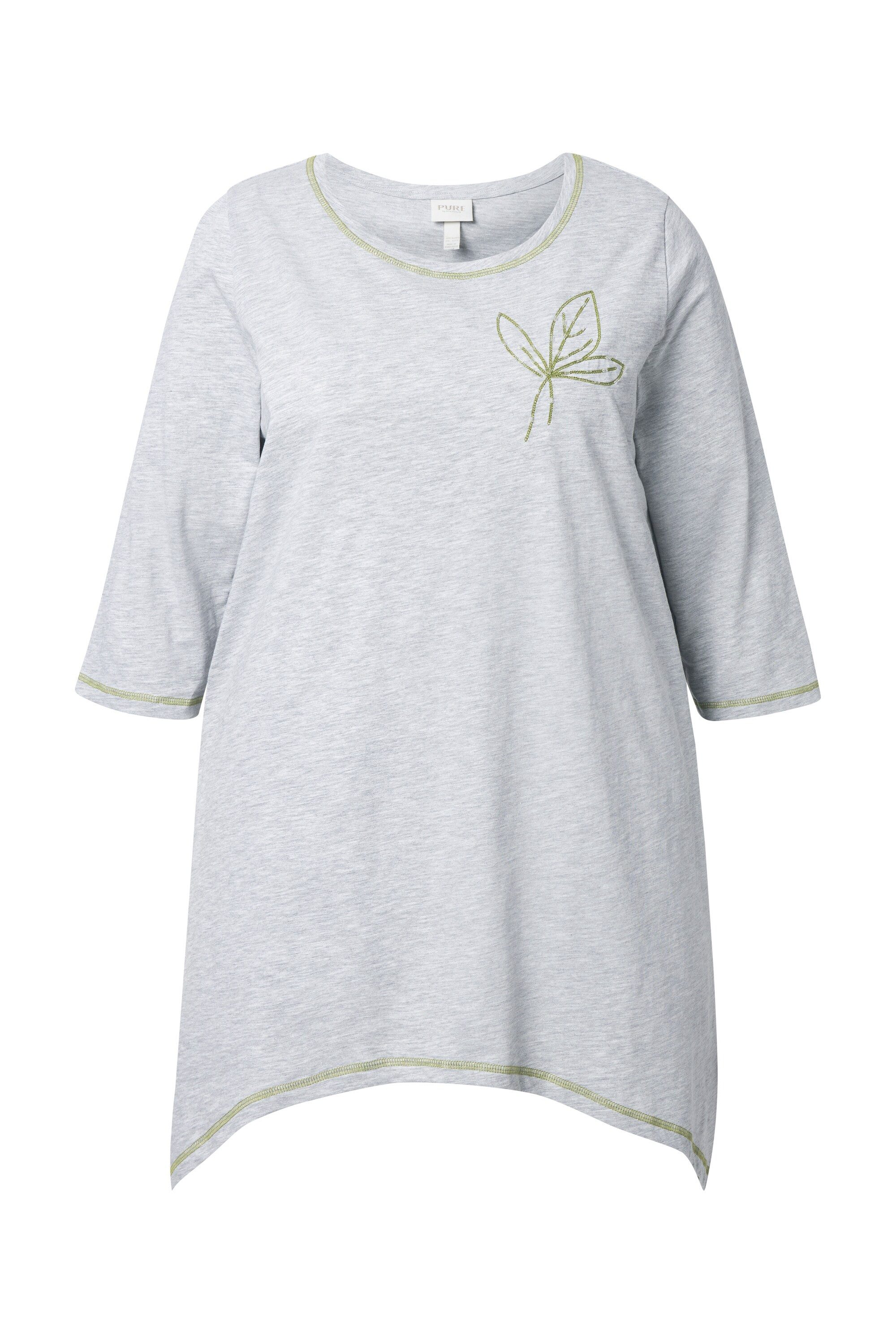 Longshirt Shirt Stickerei A-Linie Rundhals 3/4-Arm