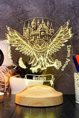 Geschenkelampe LED Nachttischlampe Hedwig Harry Potter Eule Lampe mit 3D Gravur Nachtlicht, Leuchte 7 Farben fest integriert, Geburtstagsgeschenk für Freunde, Enkel, Mädchen, Jungs, Freunde