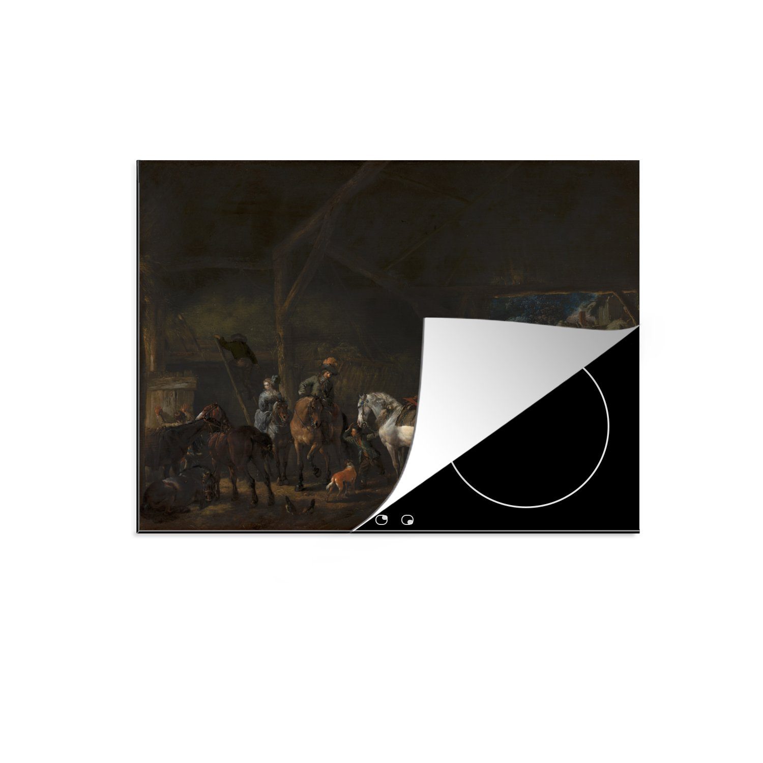 MuchoWow Herdblende-/Abdeckplatte Der Aufbruch aus dem Stall - Gemälde von Philips Wouwerman, Vinyl, (1 tlg), 71x52 cm, Induktionskochfeld Schutz für die küche, Ceranfeldabdeckung