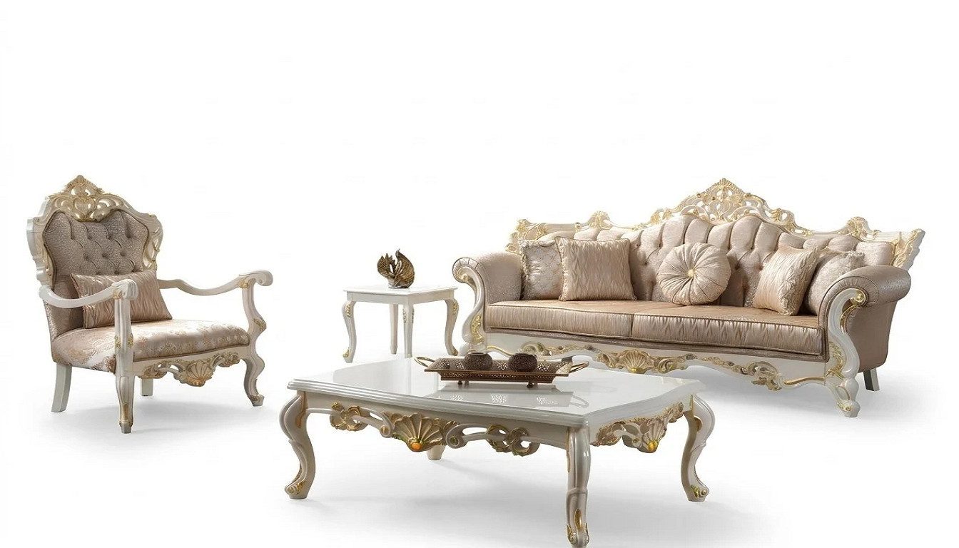 JVmoebel Chesterfield-Sofa Stoffsofa Chesterfield Sofagarnitur Grau Polstersofa Set Sofa