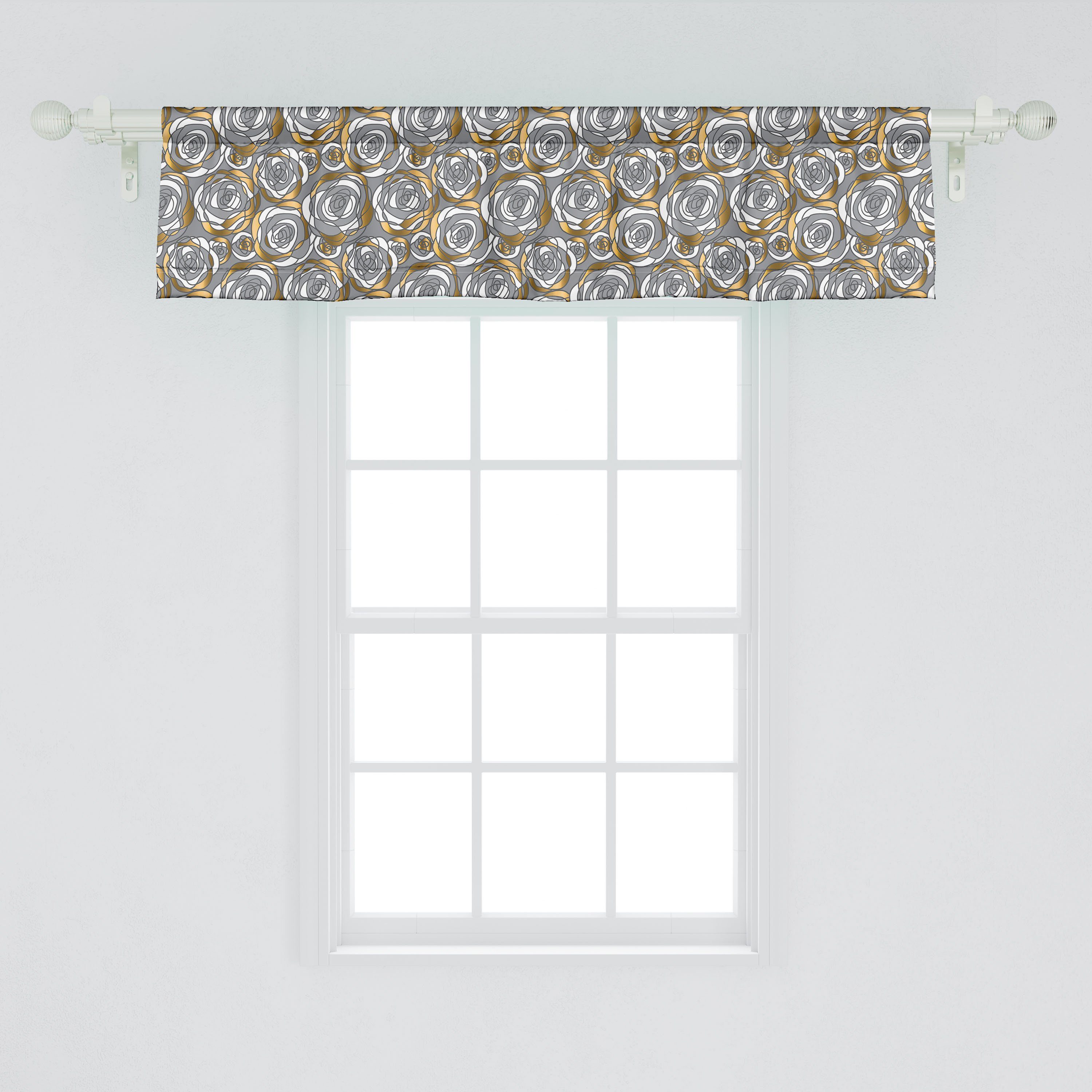 Scheibengardine Vorhang Volant für Küche mit Abakuhaus, Microfaser, Schlafzimmer mit Wirbler Blumen Dekor Blumen Stangentasche, Petals