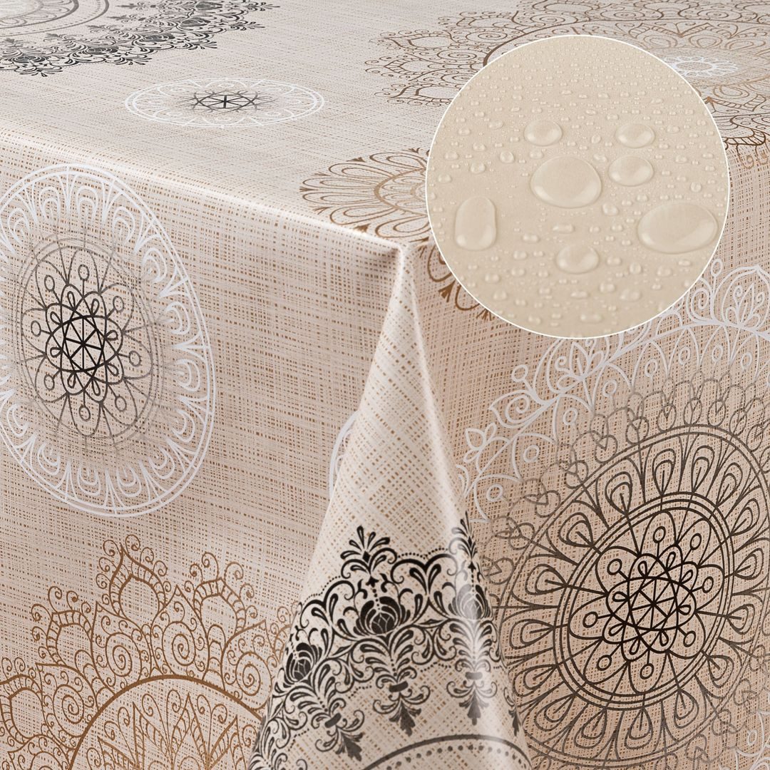 laro Tischdecke Wachstuch-Tischdecken Abwaschbar Mandala beige braun rechteckig – Bild 5 von 5