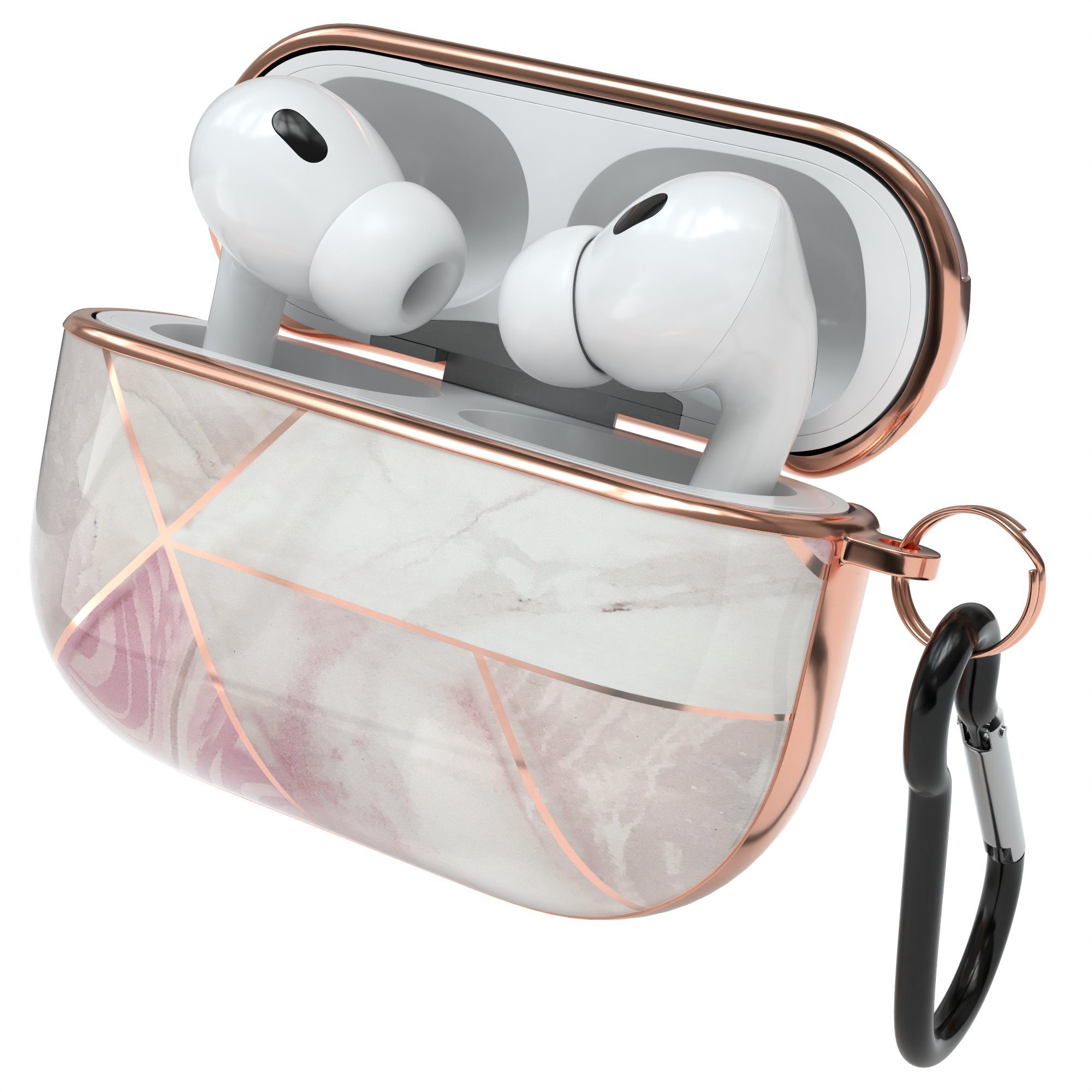 EAZY CASE Kopfhörer-Schutzhülle IMD Motiv Case kompatibel mit Apple AirPods Pro 2, Box Cover Marmor Muster Hülle für Airpods Schutzhülle Weiß / Roségold