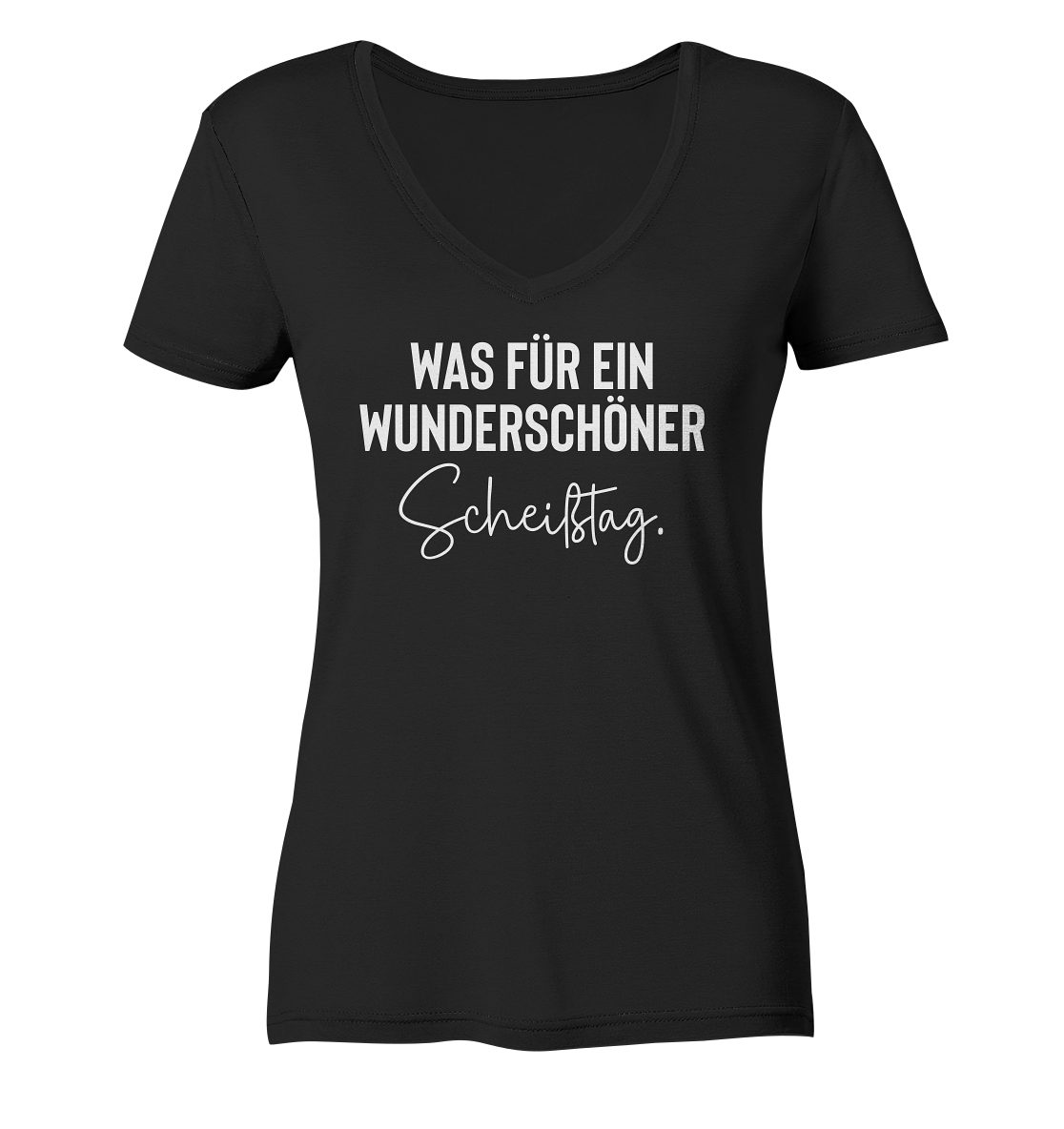 Frauen "Was Deutschland, Waschbeständigkeit, Hohe Shirt Scheißtag" T-Shirt Hohe wunderschöner V-Neck ein in für Farbbrillianz RABUMSEL Bedruckt -