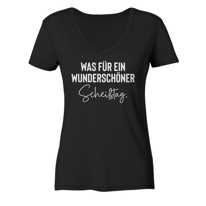 RABUMSEL T-Shirt "Was für ein wunderschöner Scheißtag" - Frauen V-Neck Shirt Bedruckt in Deutschland Hohe Waschbeständigkeit Hohe Farbbrillianz