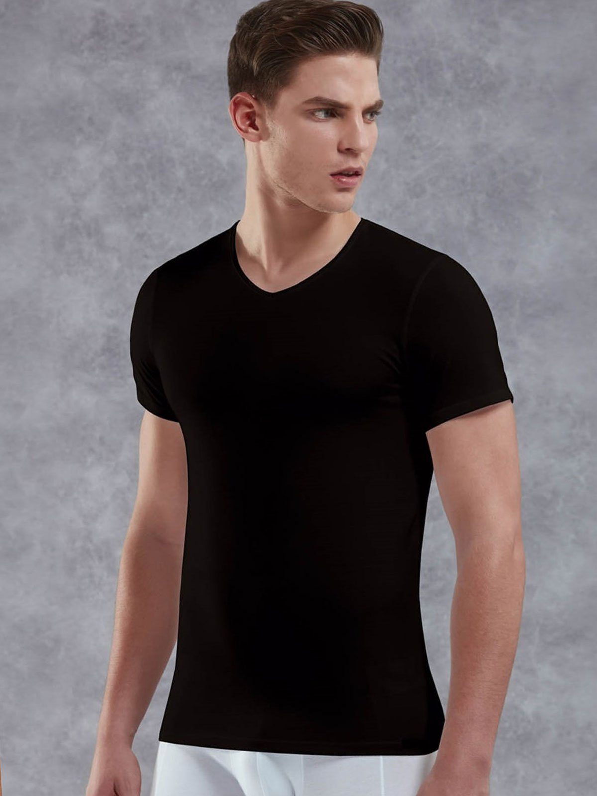 Business Unterhemden, V-Neck Modal Underwear V-Shirt Schwarz DA2855 Herren T-Shirt Doreanse
