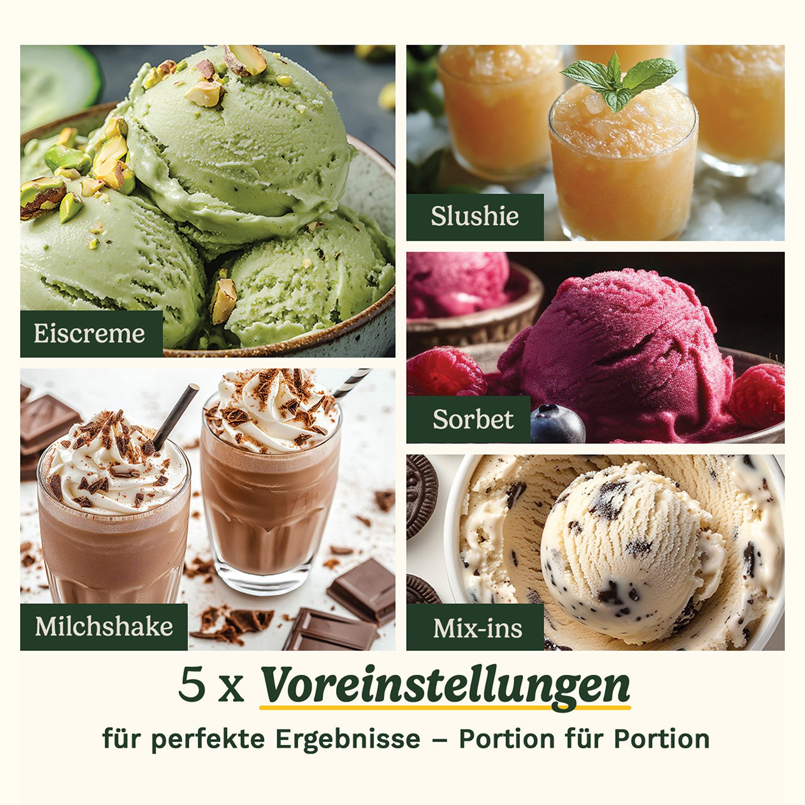 Genius Eismaschine Freeze Wand Eismaschine Set 5-tlg - Eis, Sorbet, Slushie, Milchshake, 2,4 l, 5 voreingestellte Programme