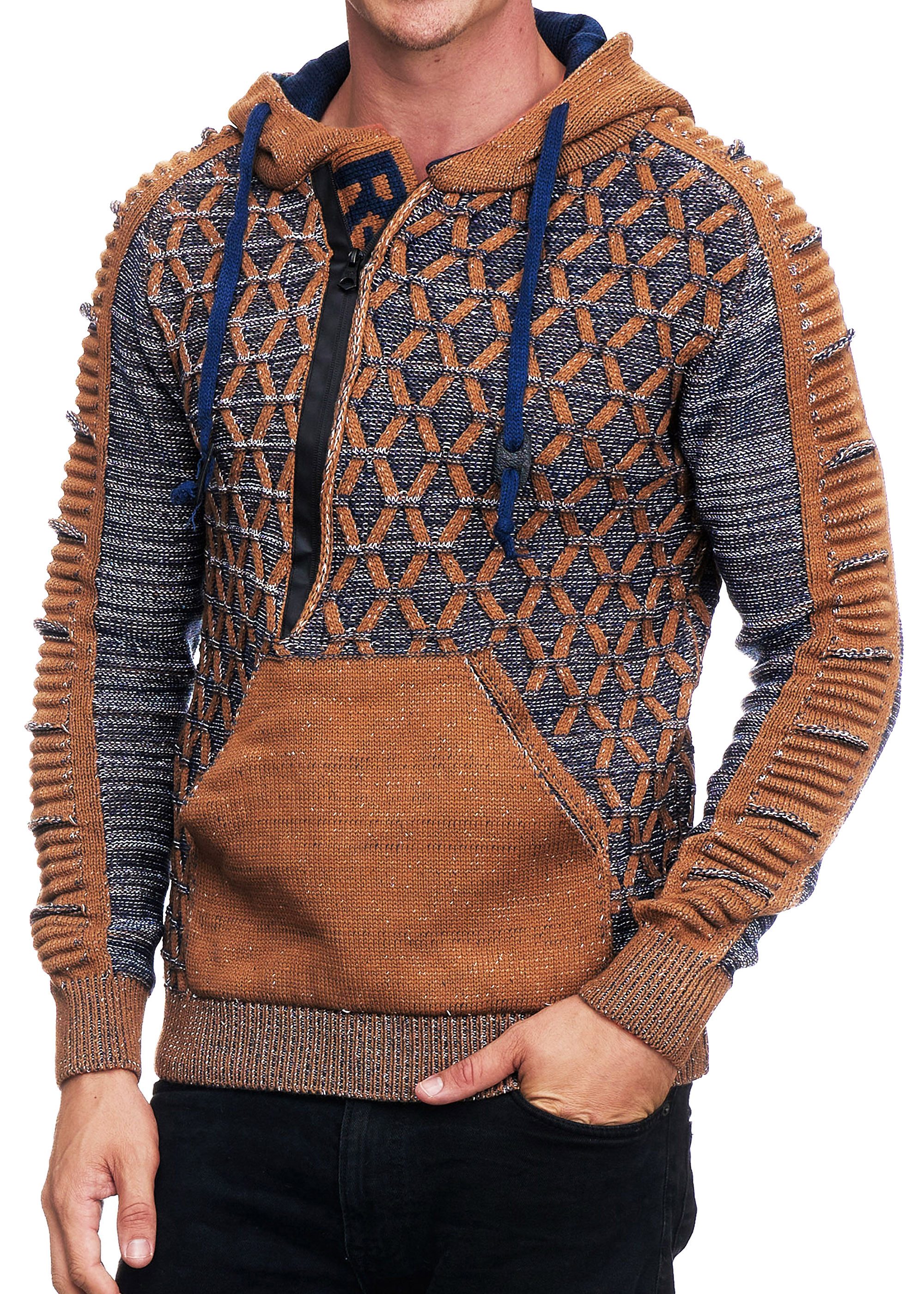 R-NEAL Kapuzenpullover Kontrast Streetwear Kapuzenpullover Grobstrick Pullo günstig online kaufen