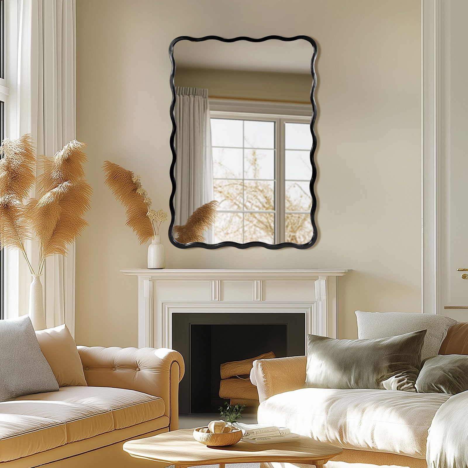 G-LEAF Wandspiegel mit Wellen-Design, eleganter Eisenrahmen (Schwarz/Gold) günstig online kaufen