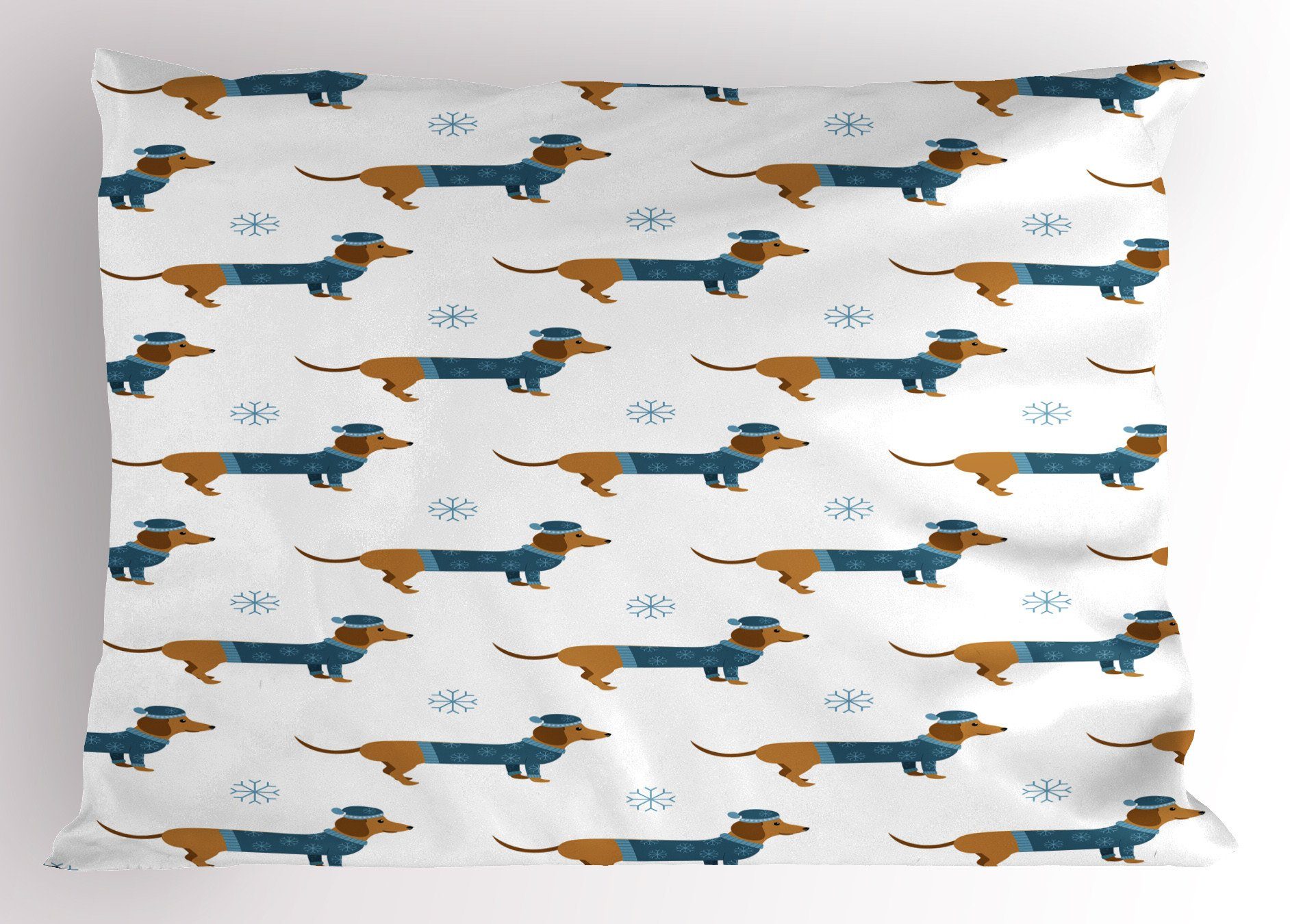 Kissenbezüge Dekorativer Standard King Size Gedruckter Kissenbezug, Abakuhaus (1 Stück), Dackel Hund in Pullover Snowflake