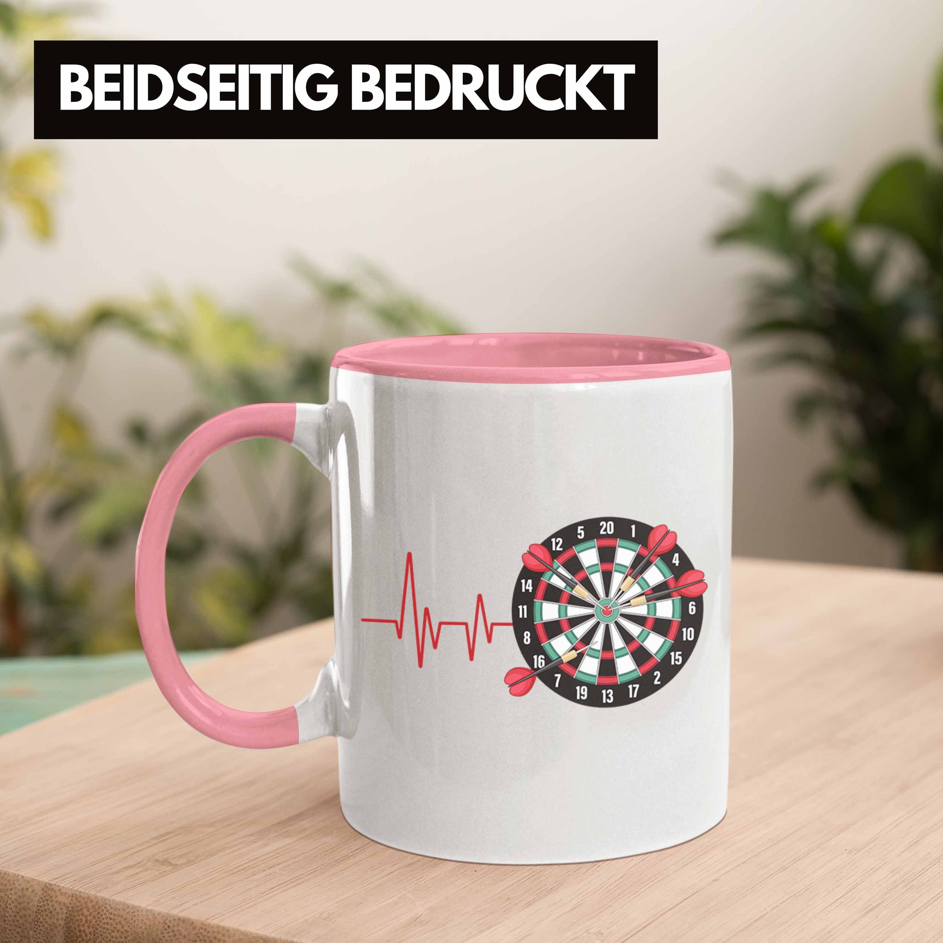 Trendation Tasse Trendation - Hobby Dart für Spieler Herzschlag Rosa Ge Tasse Geschenk Darts