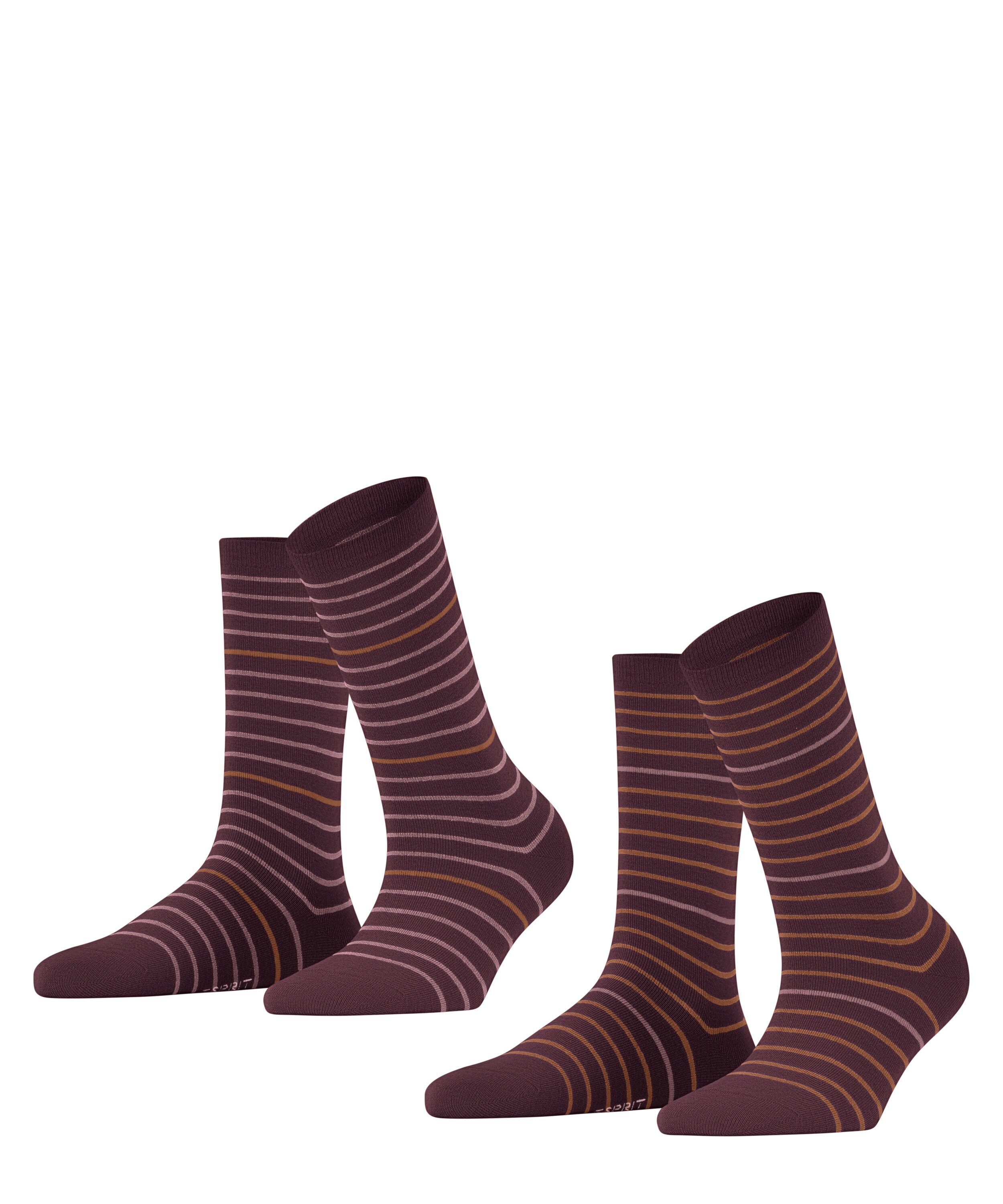 (8375) claret Socken Esprit (2-Paar) Fine Stripe 2-Pack