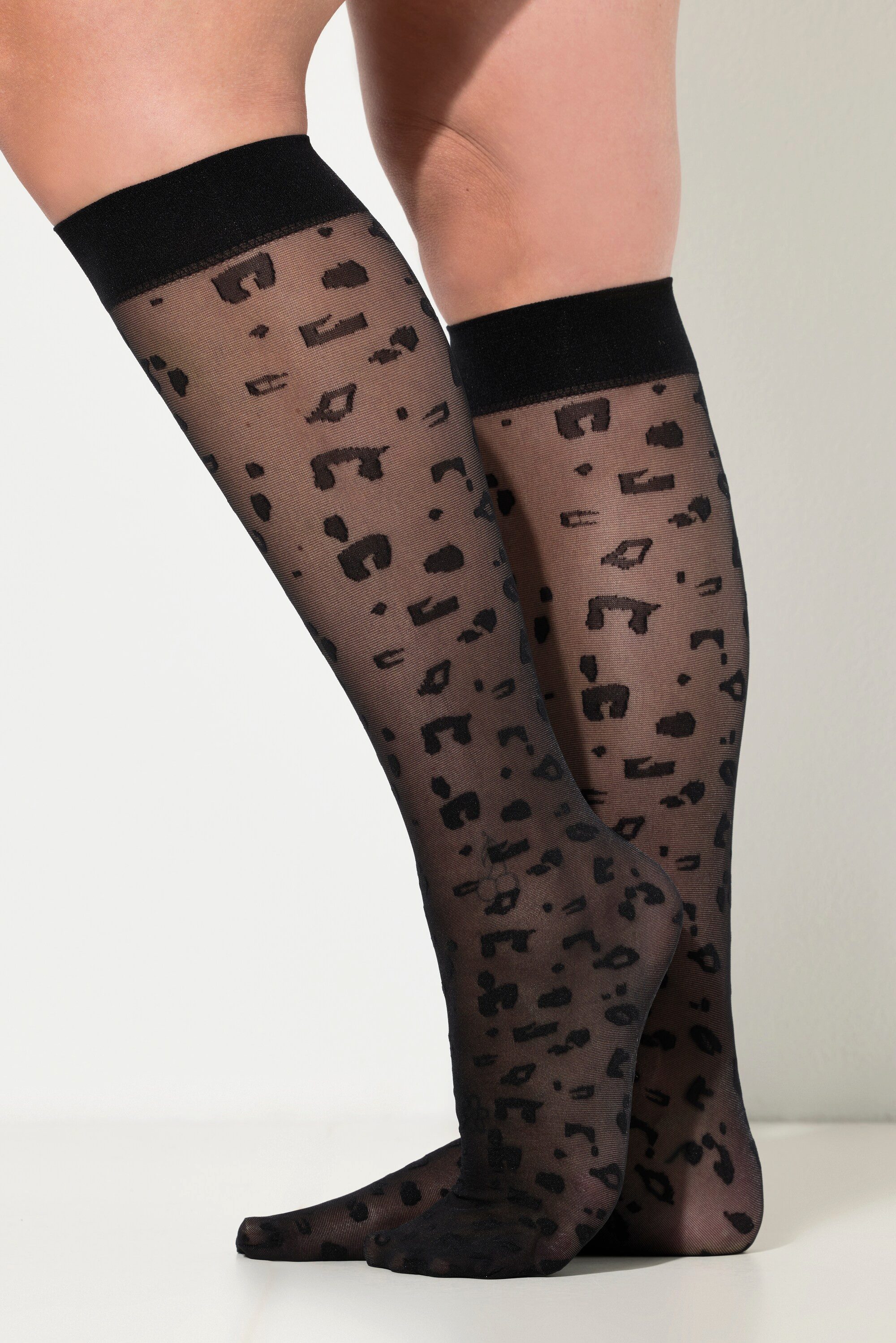 Ulla Popken Feinkniestrümpfe Fein-Kniestrumpf Leomuster leicht transparent