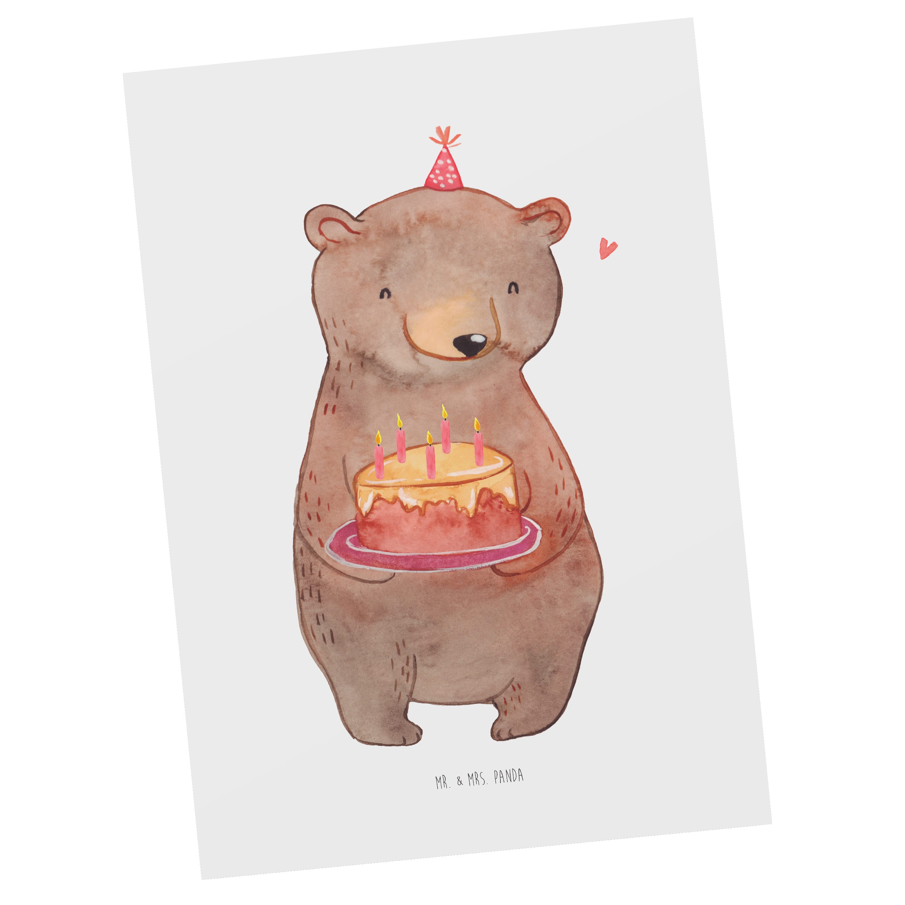 Mr. & Mrs. Panda Postkarte Bär Torte - Weiß - Geschenk, Einladungskarte, Ansichtskarte, Geburtst