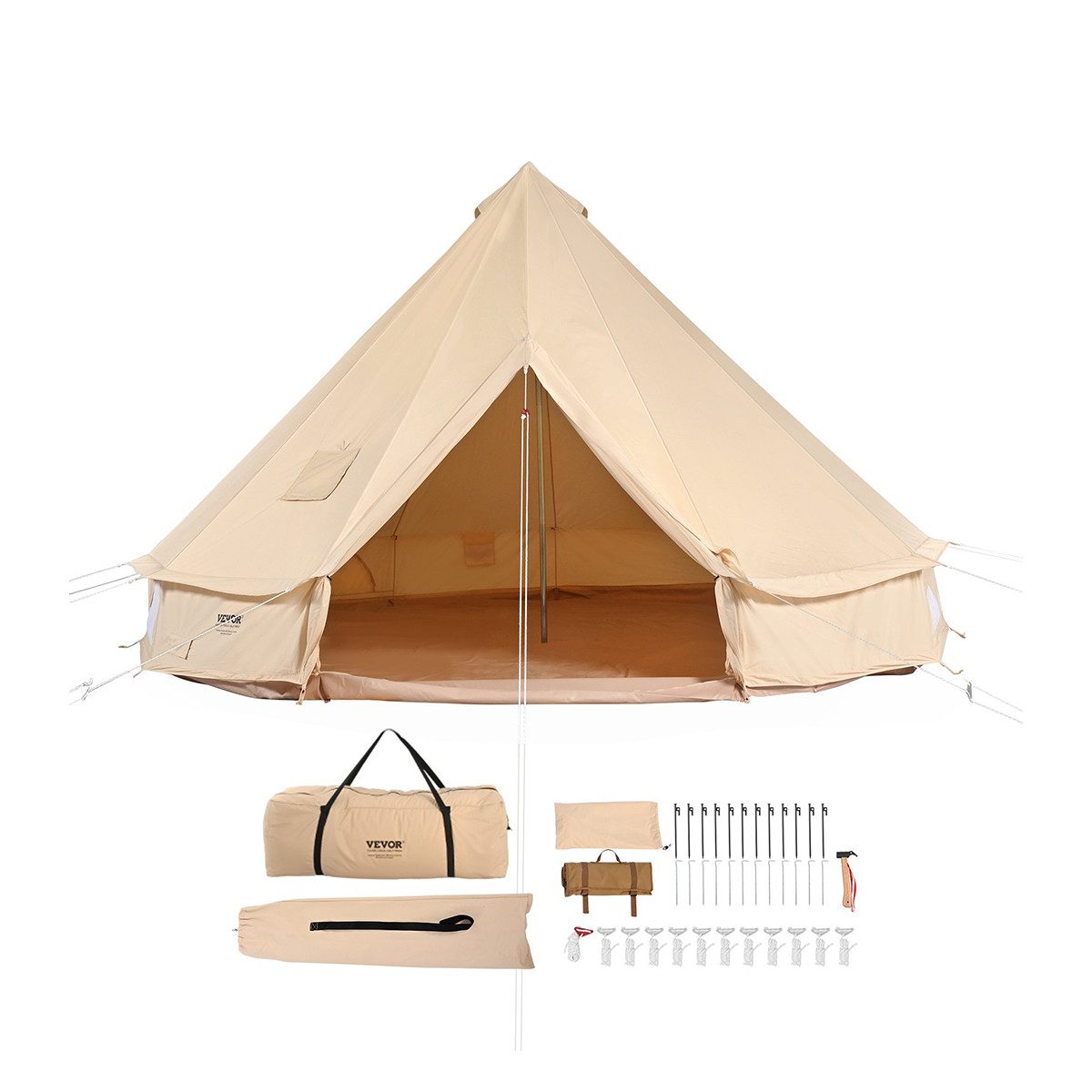 XDeer Tipi-Zelt Tipi-Zelt mit Einer PVC-Bodenplane Glockenzelt Campingzelt, 6 Personen Familienzelt 8 Fenster Gruppenzelt Jurten Zelt