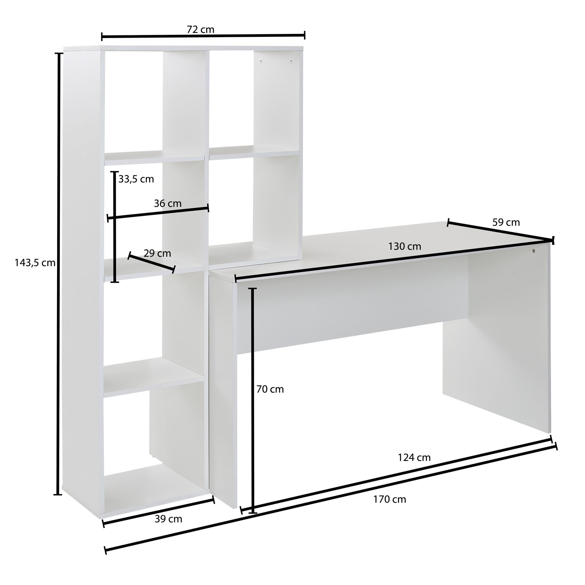 FINEBUY Schreibtisch FB71801 Bürotisch mit Regal 170 cm Weiß Computertisch Tisch (Homeoffice Computertisch, PC-Tisch mit Stauraum), mit Regal Weiß 170x59x143,5 cm, Bürotisch Modern