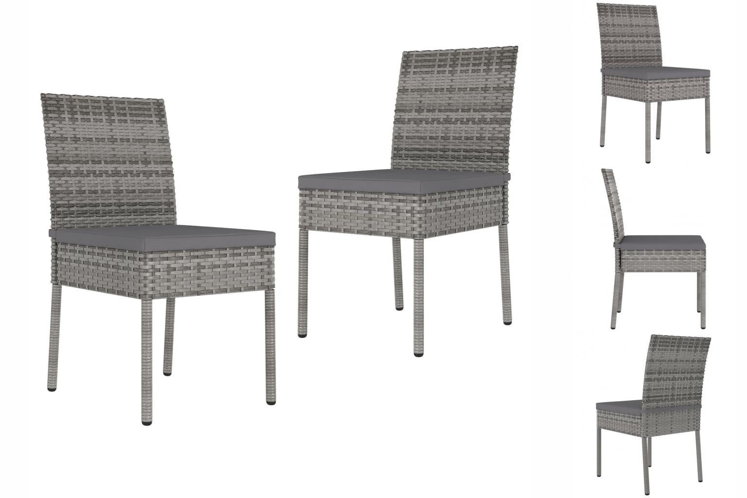 vidaXL Gartenstuhl GartenEssstühle 2 Stk Polyrattan Grau