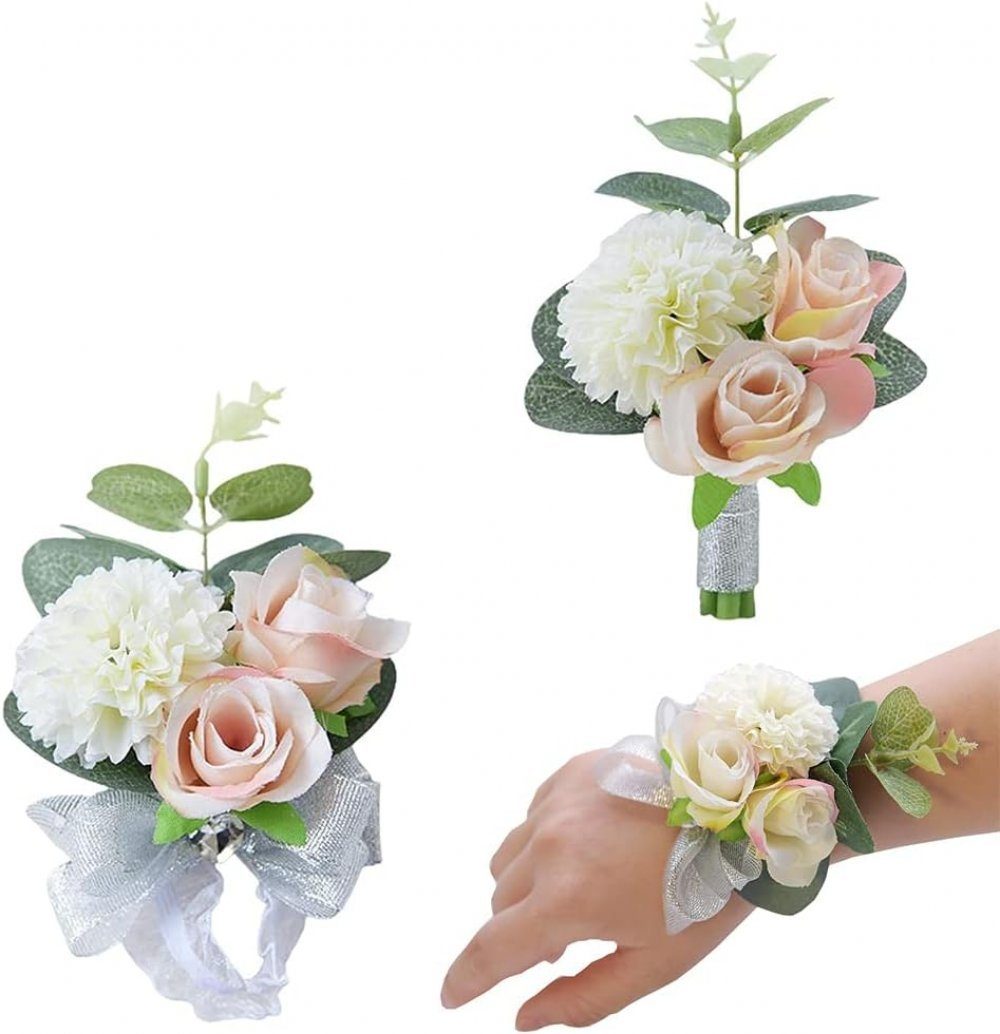 WaKuKa Ansteckblüte 2 Blumen künstliche Corsage Hochzeit Handgelenk (2-tlg)