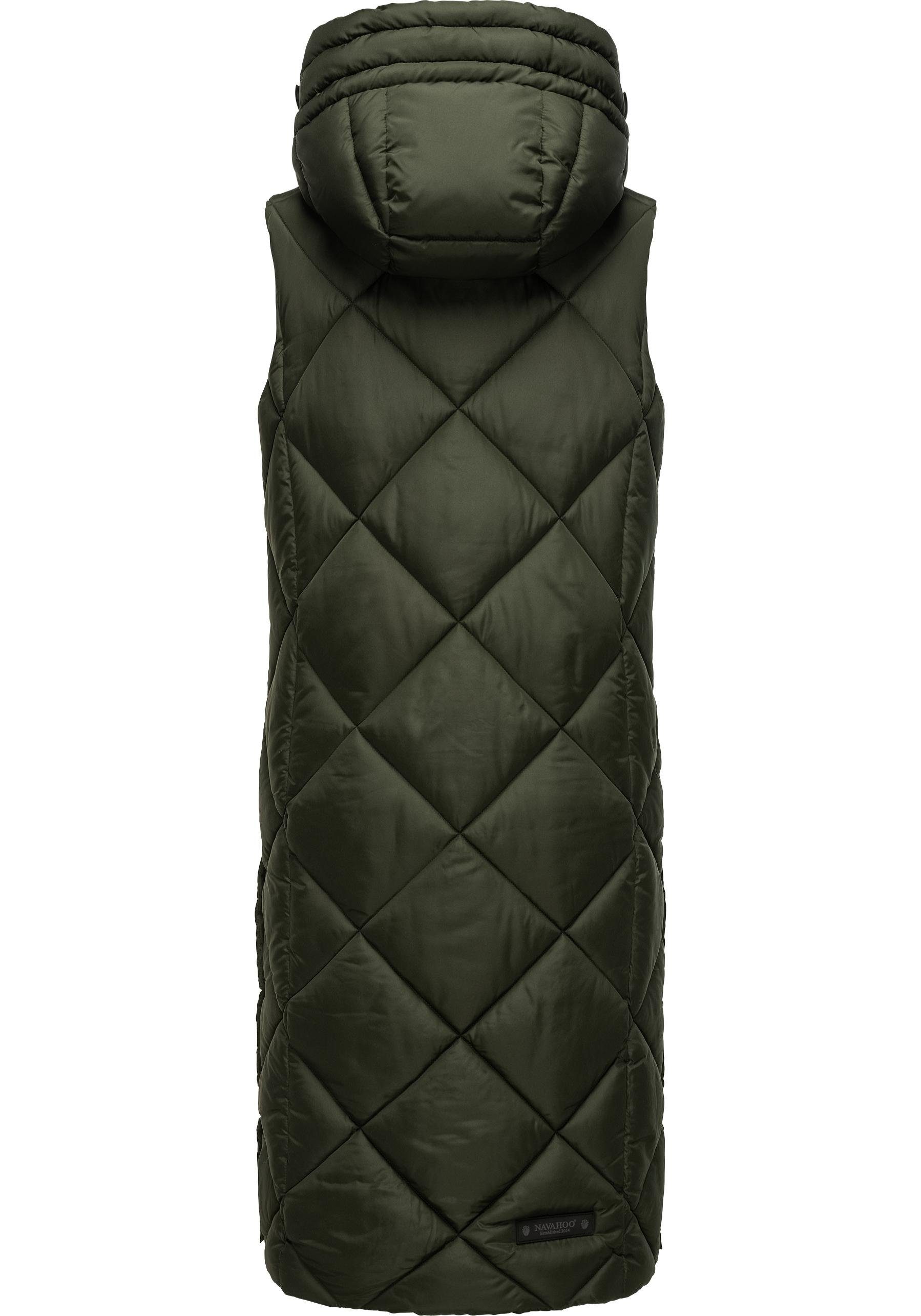 Navahoo Steppweste Schnuckel warme Damen Outdoor-Weste lang mit Kapuze