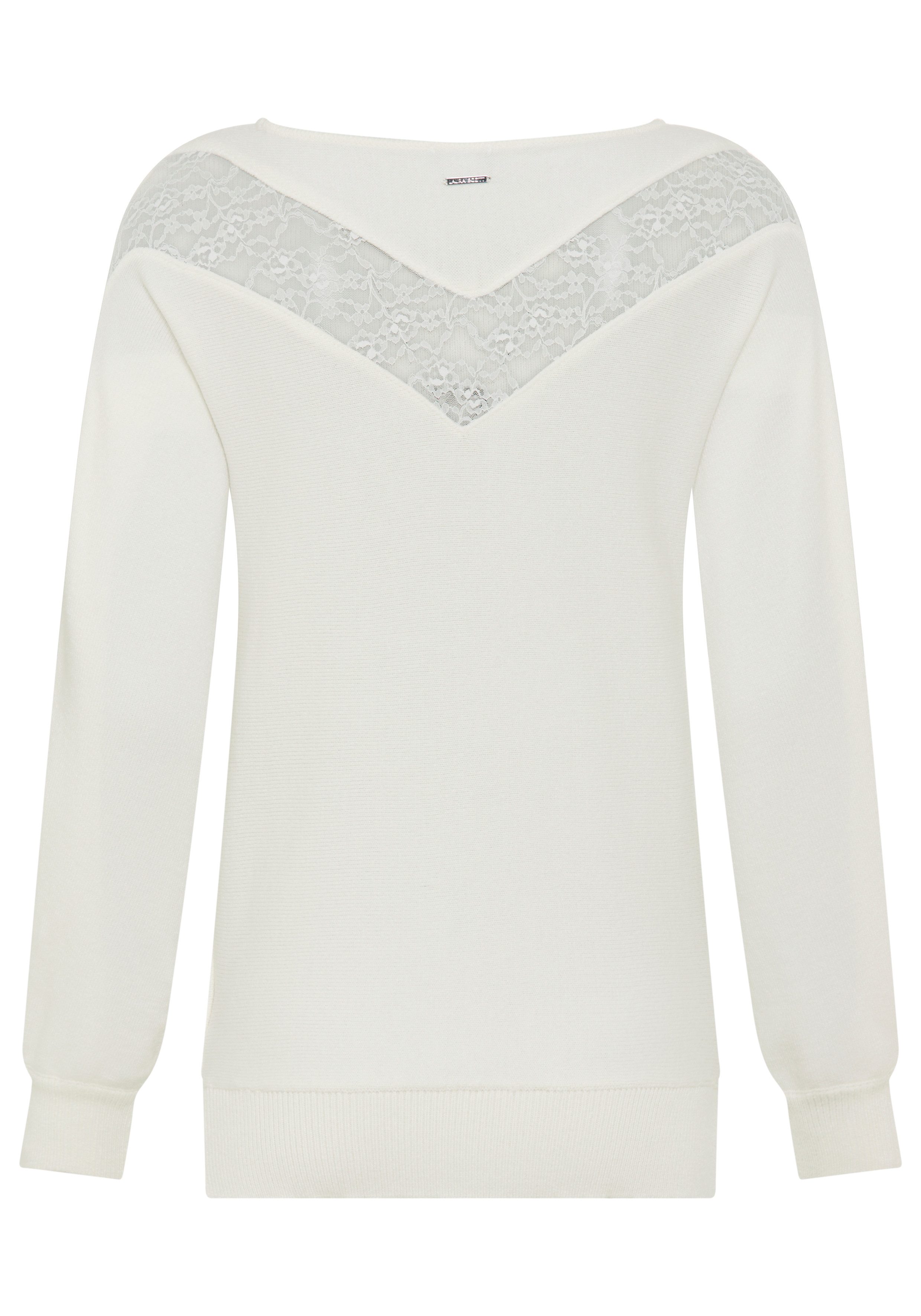 Laura Scott Strickpullover kuscheliger Winterstrick mit femininem Spitzeneinsatz