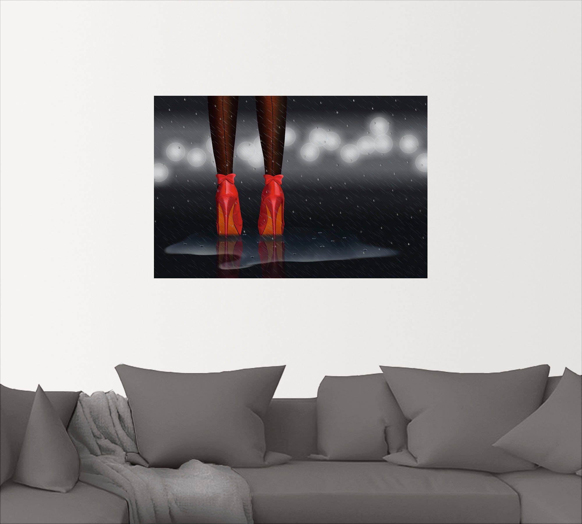 Alubild, Artland SW Wandbild mit Frau rotem als in Colorkey, stehend, (1 Poster versch. Wandaufkleber oder Leinwandbild, Größen Im Regen St),