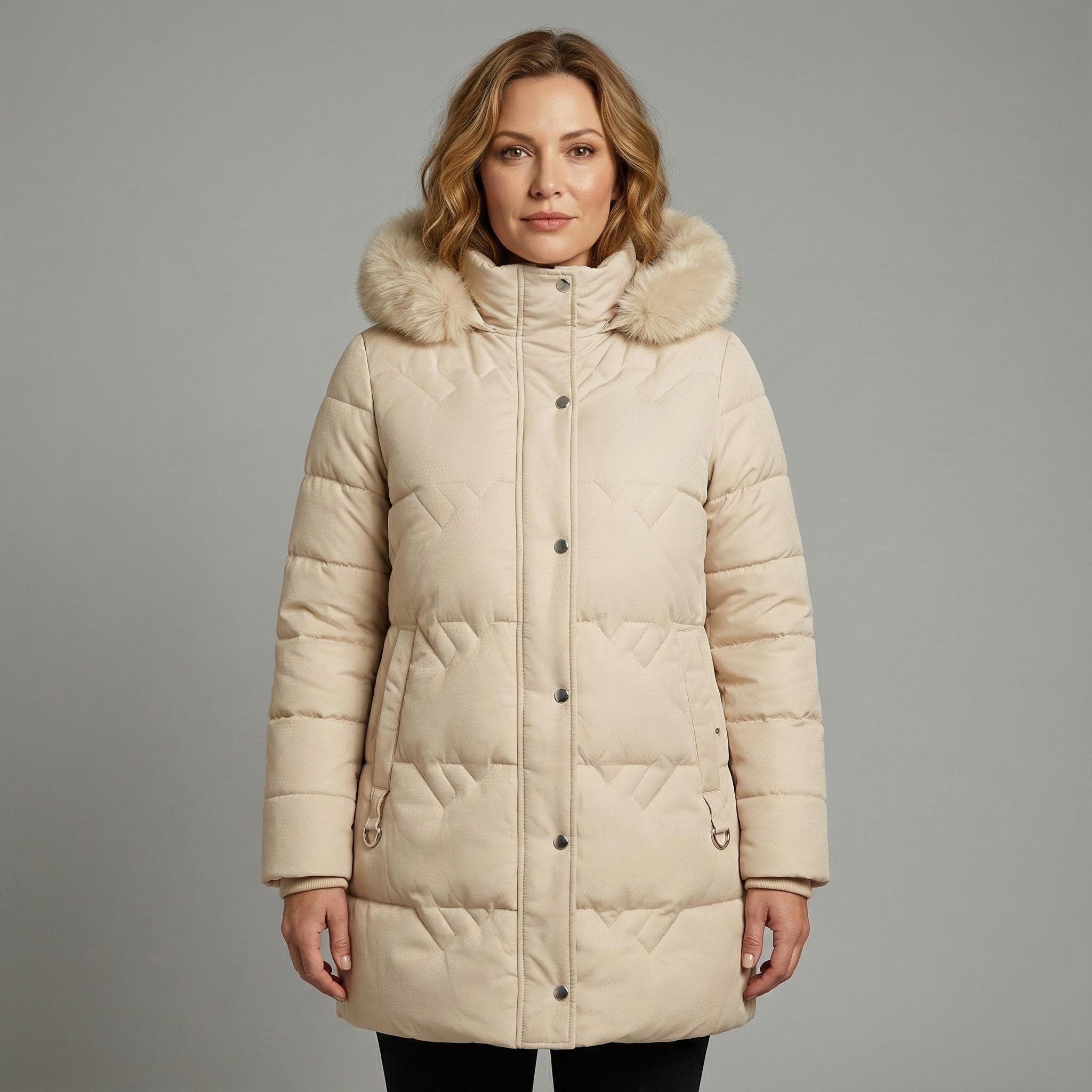OriginalYou Steppjacke Damen Kurzmantel mit Kunstfell Steppjacke in großen Größen erhältlich, Kunstfellkapuze