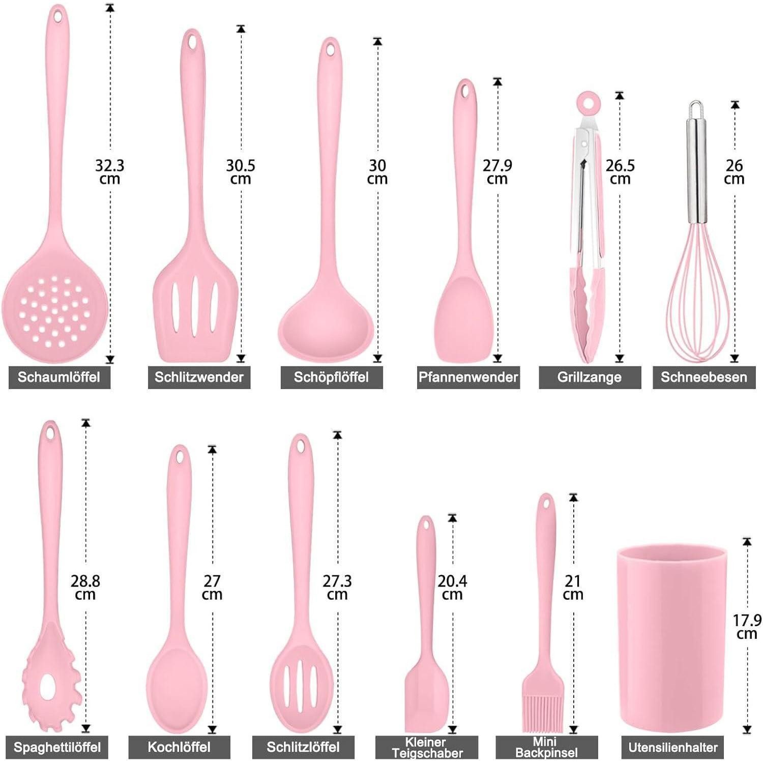 LuxusKollektion Kochbesteck-Set Küchenhelfer Silikon 12tlg Hitzebeständig Antihaft Rosa