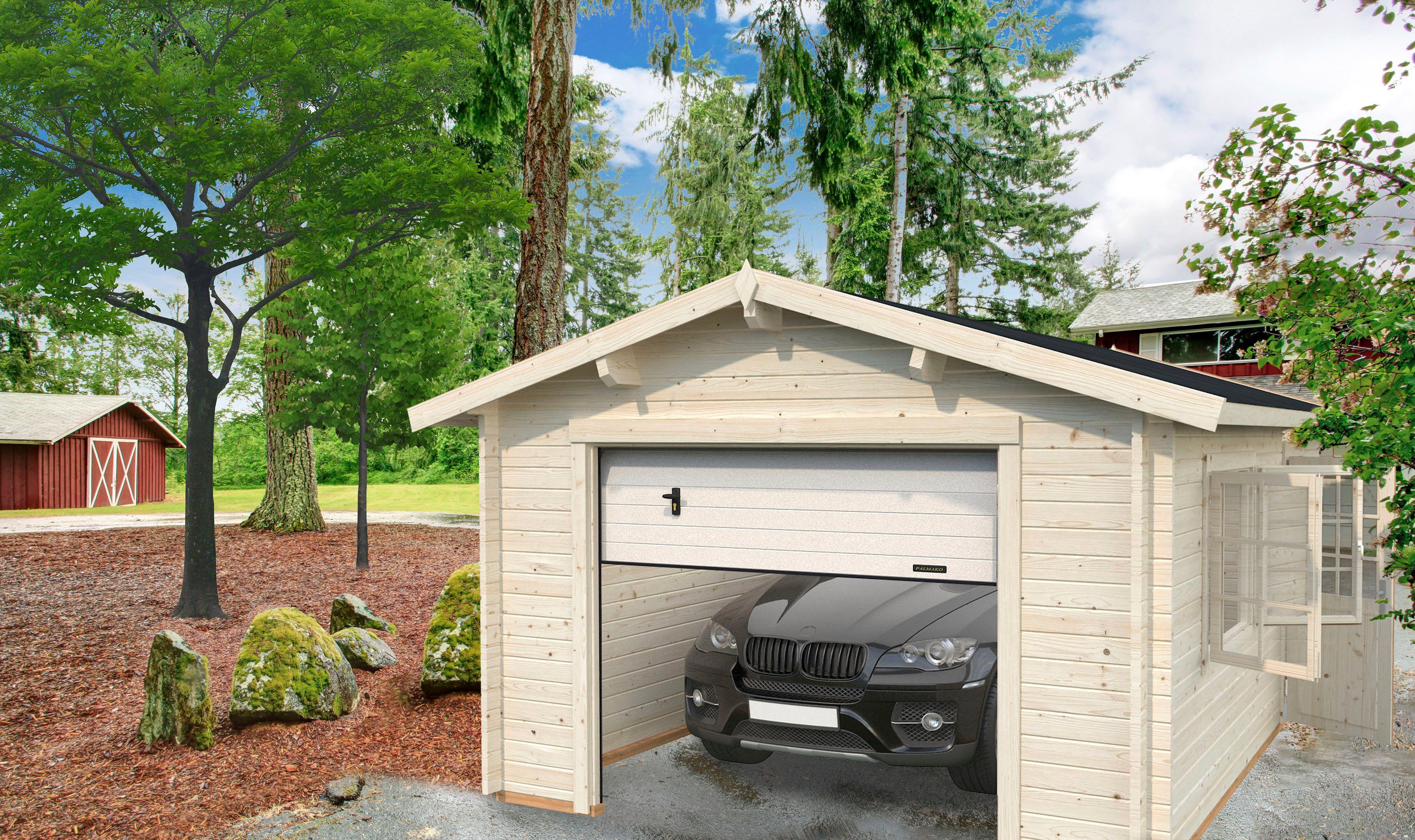 Palmako Garage Roger, BxTxH: 426x598x276 cm, mit Sektionaltor, naturbelassen