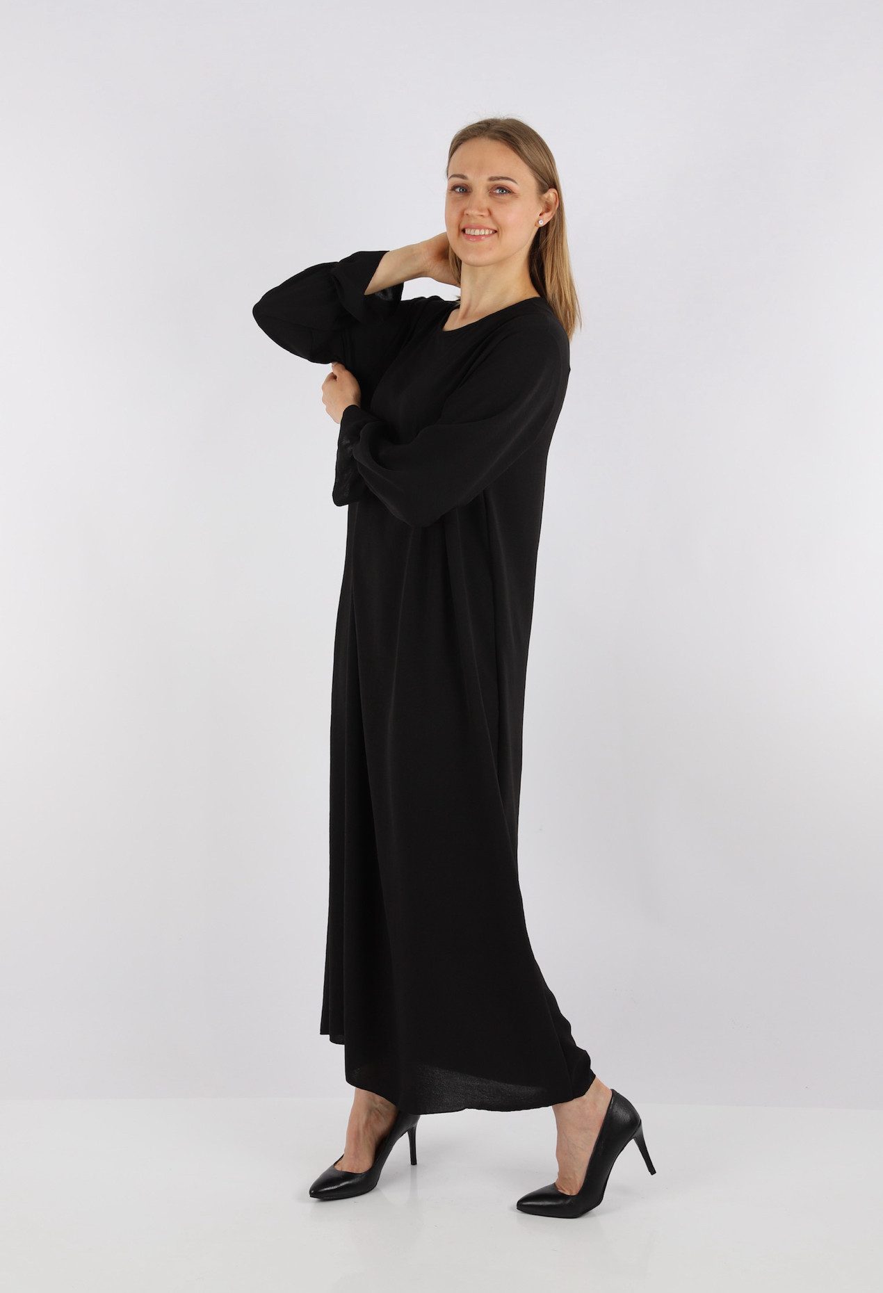HELLO MISS Sommerkleid Elegantes Langarm Abaya Kleid aus Jazz Stoff Sommerkleid für Damen in Unifarbe
