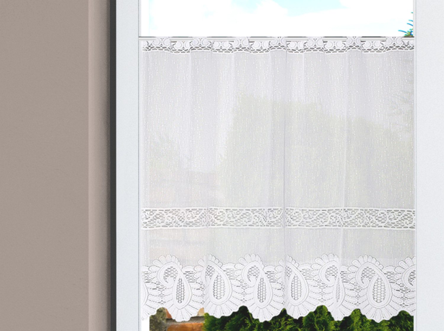 HOME WOHNIDEEN Gardine LEONORA (1 St), Stangendurchzug, halbtransparent, Wirkware, Kurzstore Jacquard, Scheibengardine