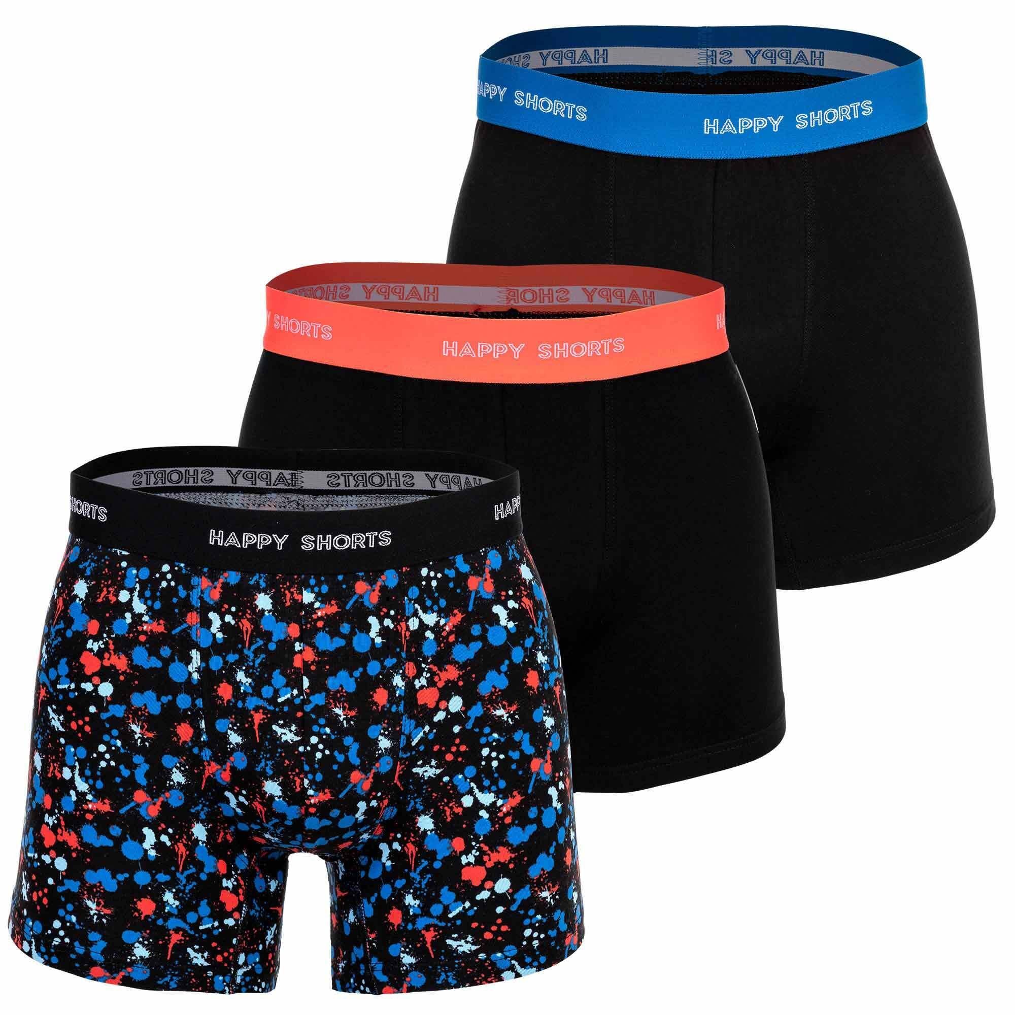 HAPPY SHORTS Boxer Herren Boxershorts, Retro Neon Colour Splashes 3er Pack - Jersey