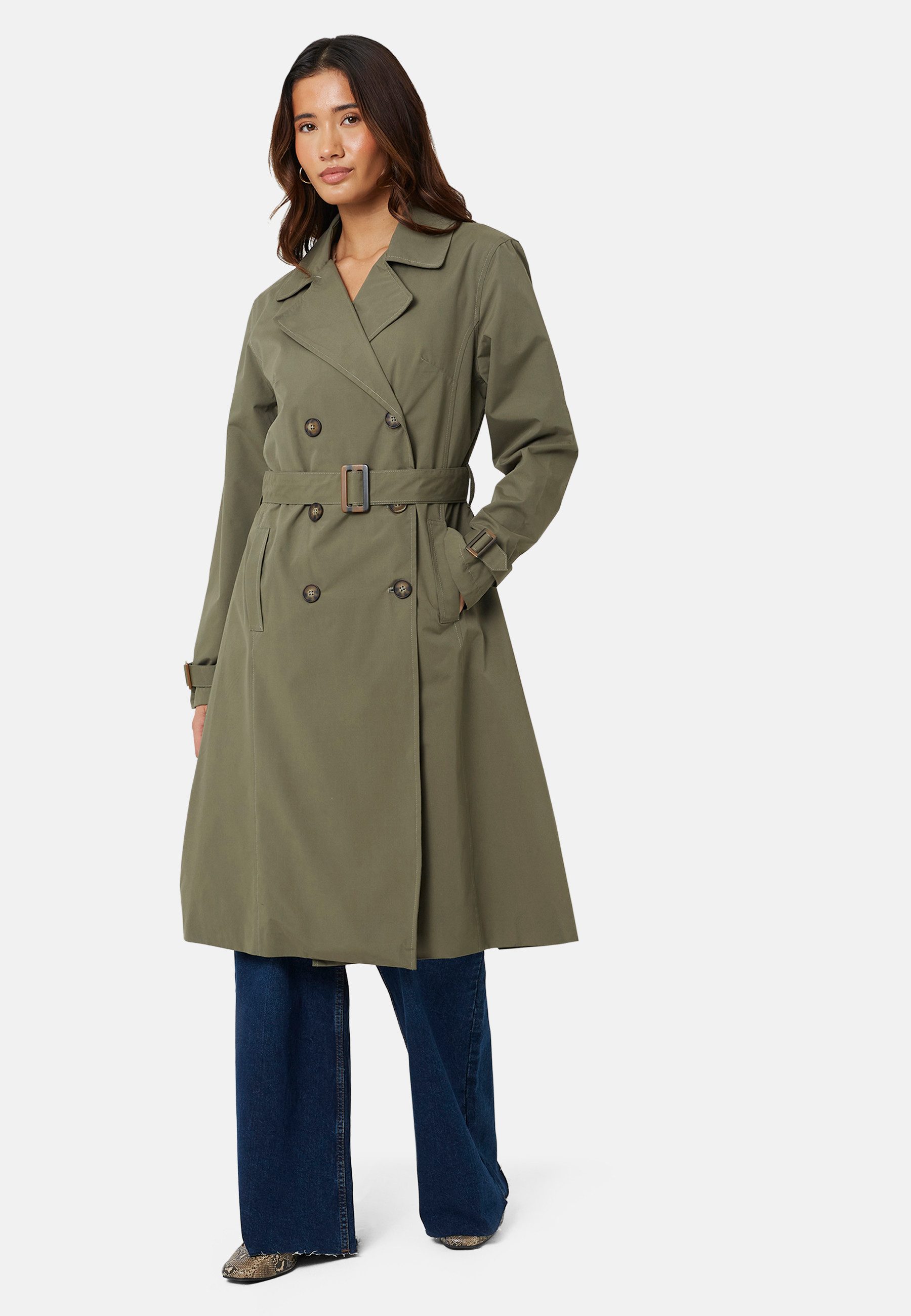 Brave Soul Kurzjacke Kürzerer, beschichteter Zweireiher-Mantel für Damen