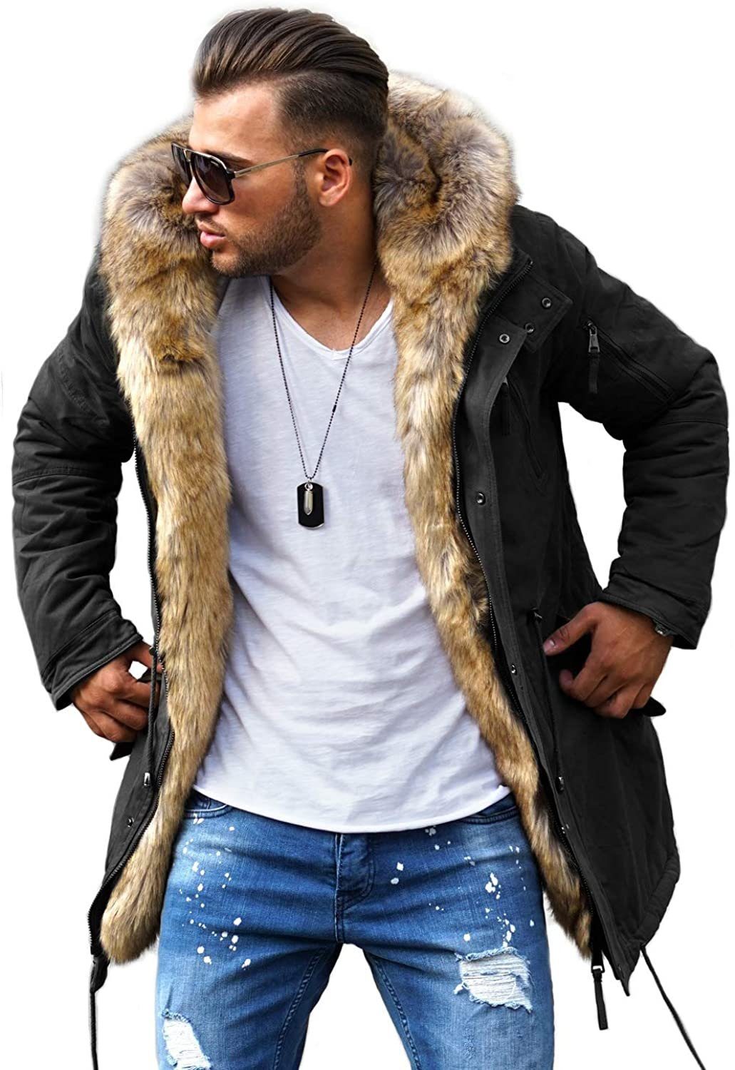 behype Parka BHTYLER mit schwarz abnehmbarem Kunstfell