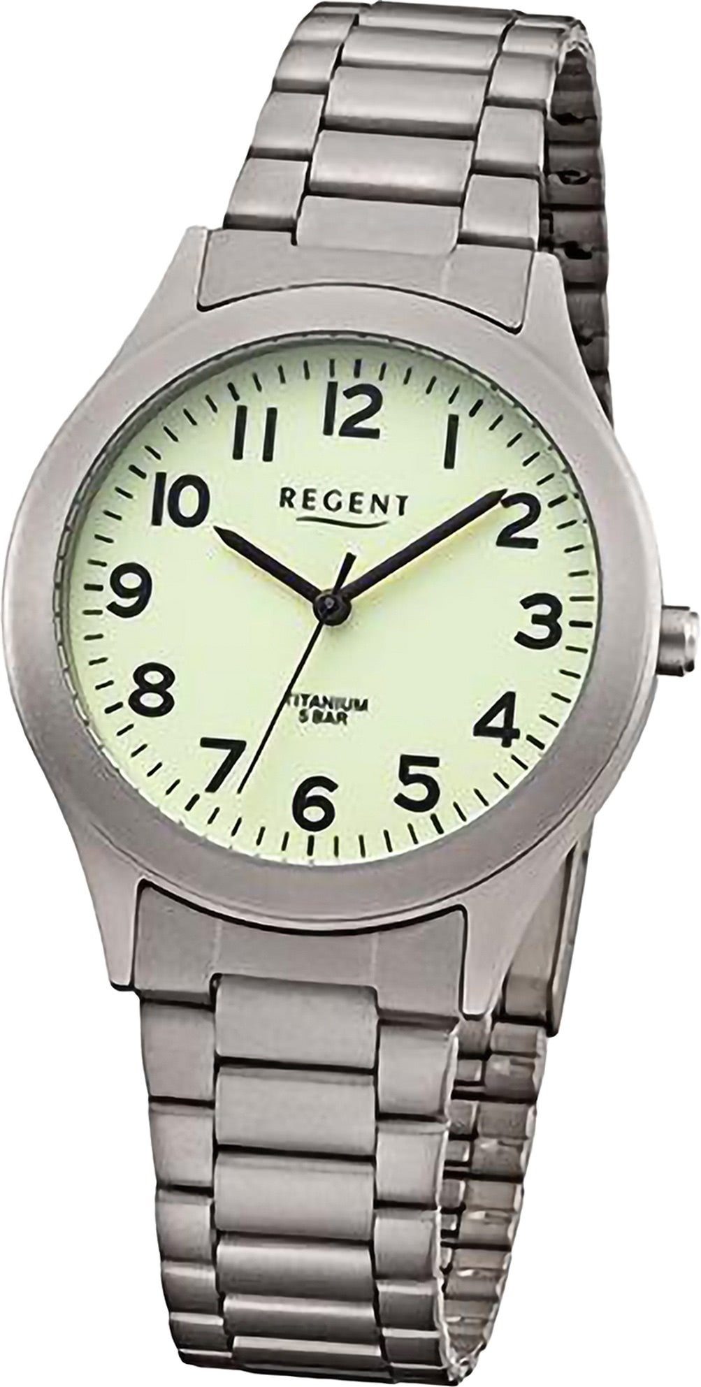 Regent Quarzuhr Regent Herren Armbanduhr Analog, (Analoguhr), Herren Armbanduhr rund, extra groß (ca. 36,4mm), Titanarmband