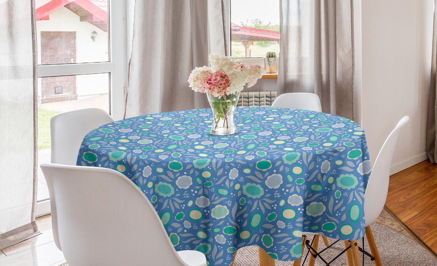 Abstrakte für Floral Tischdecke Esszimmer Küche Tischdecke Dekoration, Abdeckung Ovale Abakuhaus Kreis Blumen-Motiven