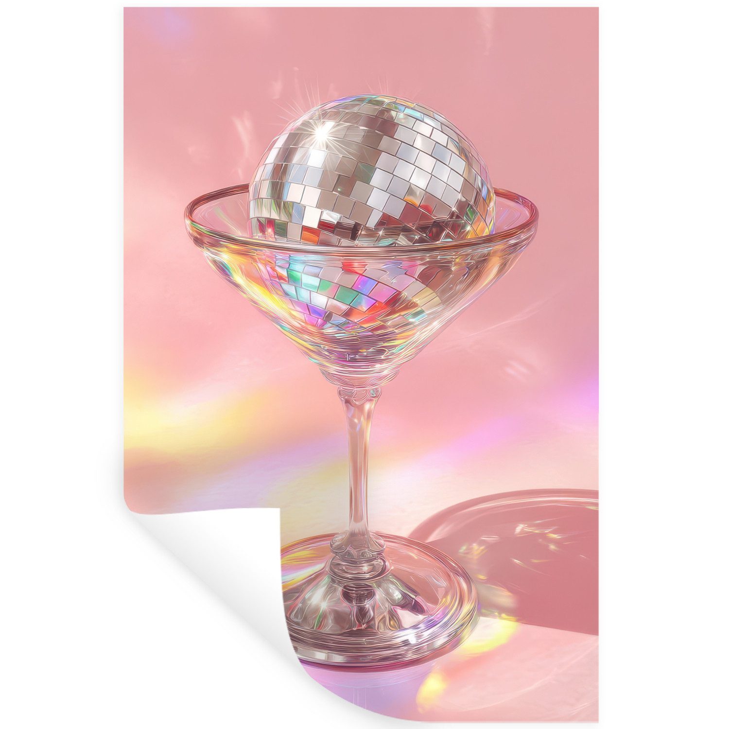 MuchoWow Wandsticker Martini Glas - Discokugel - Funkelnde Lichtpunkte (1 St), Wandaufkleber, Selbstklebend, Wohnzimmer, 20x30 cm