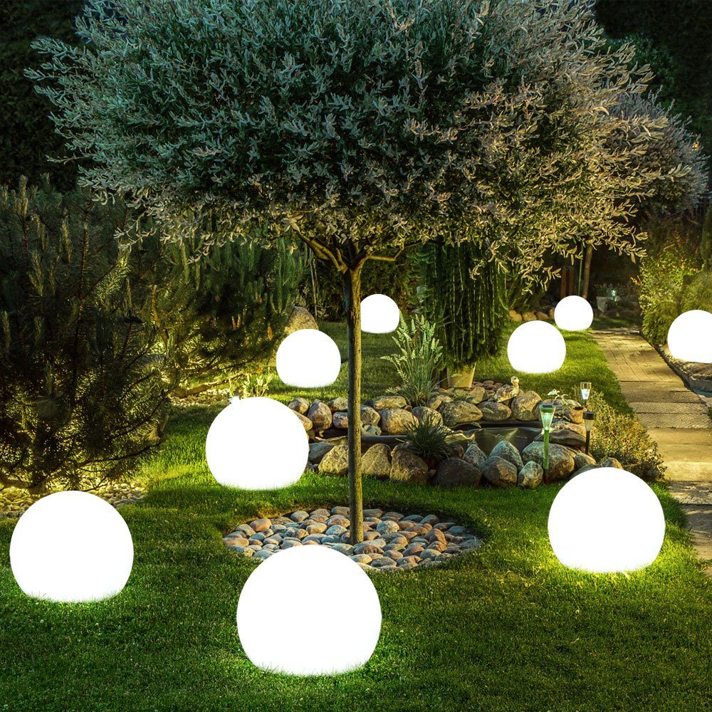 etc-shop LED Gartenleuchte, LED-Leuchtmittel fest verbaut, Neutralweiß, 9er Set LED Solar Steck Kugel Leuchten Grundstück Erdspieß Park