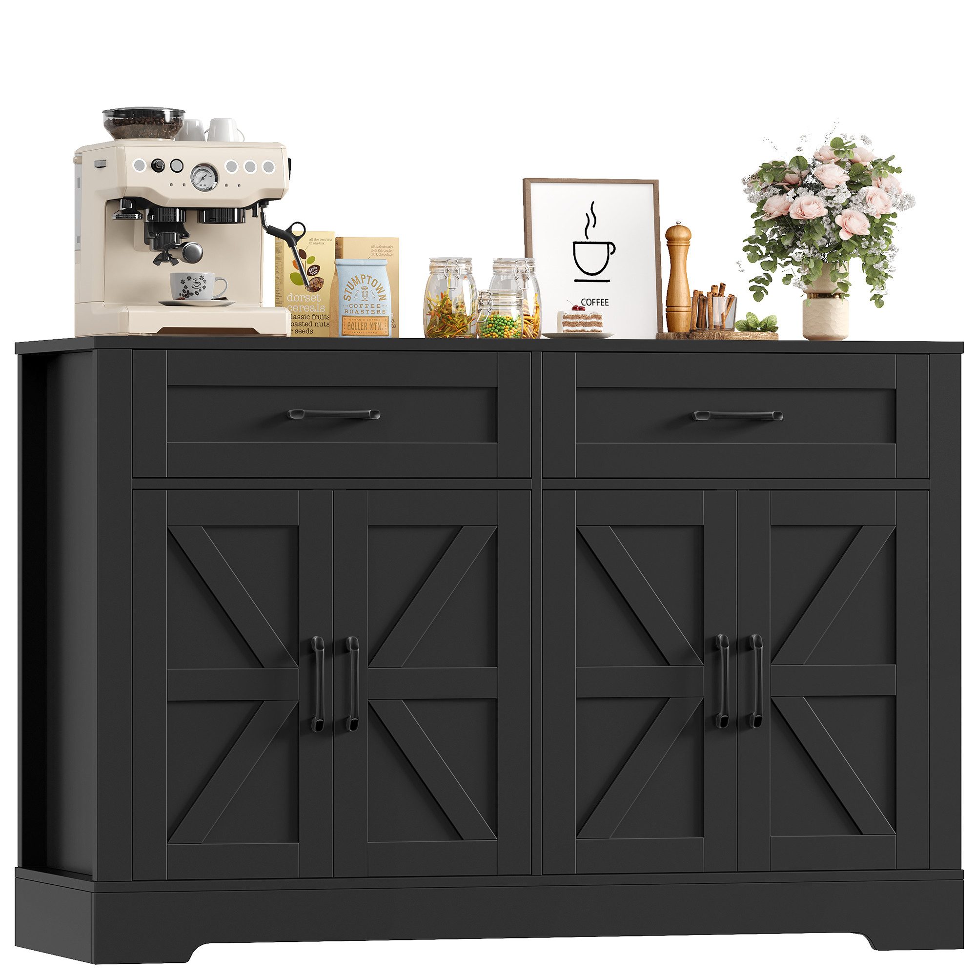 HOMECHO Buffet 120cm Küchenschrank mit 2 Schubladen 4 Türen