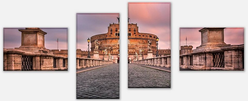 wandmotiv24 Mehrteilige Bilder Sant Angelo Brücke und Schloss, Rom,  Bauwerke (Set, 4 St), Wandbild, Wanddeko, Leinwandbilder in versch. Größen