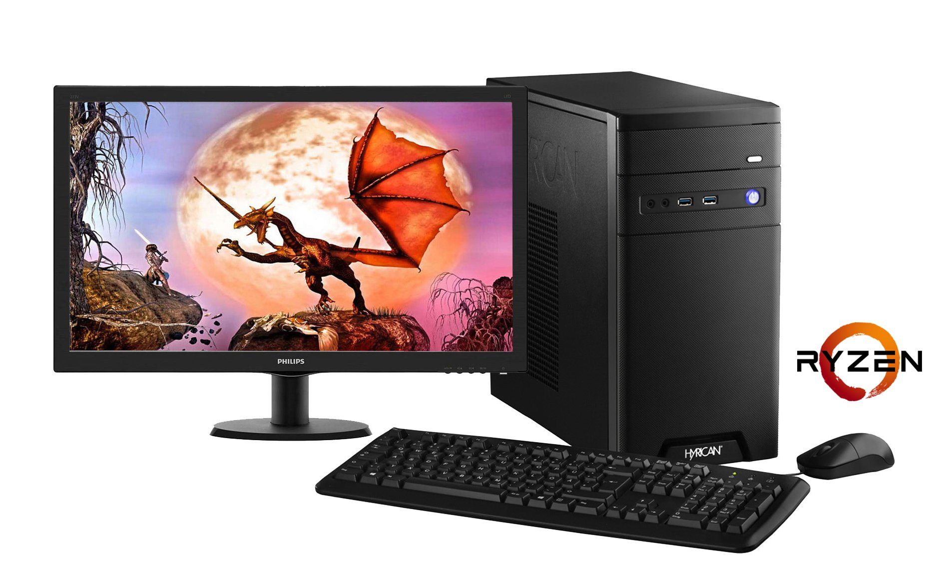 HYRICAN Gaming PC AMD Ryzen™ 5 1600X GeForce® GTX 1050 Ti + Monitor »CyberGamer SET1230« online