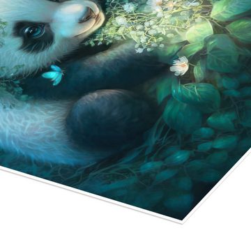 Posterlounge Poster Dolphins DreamDesign, Baby Panda Bär im Zauberwald, Jungenzimmer Malerei