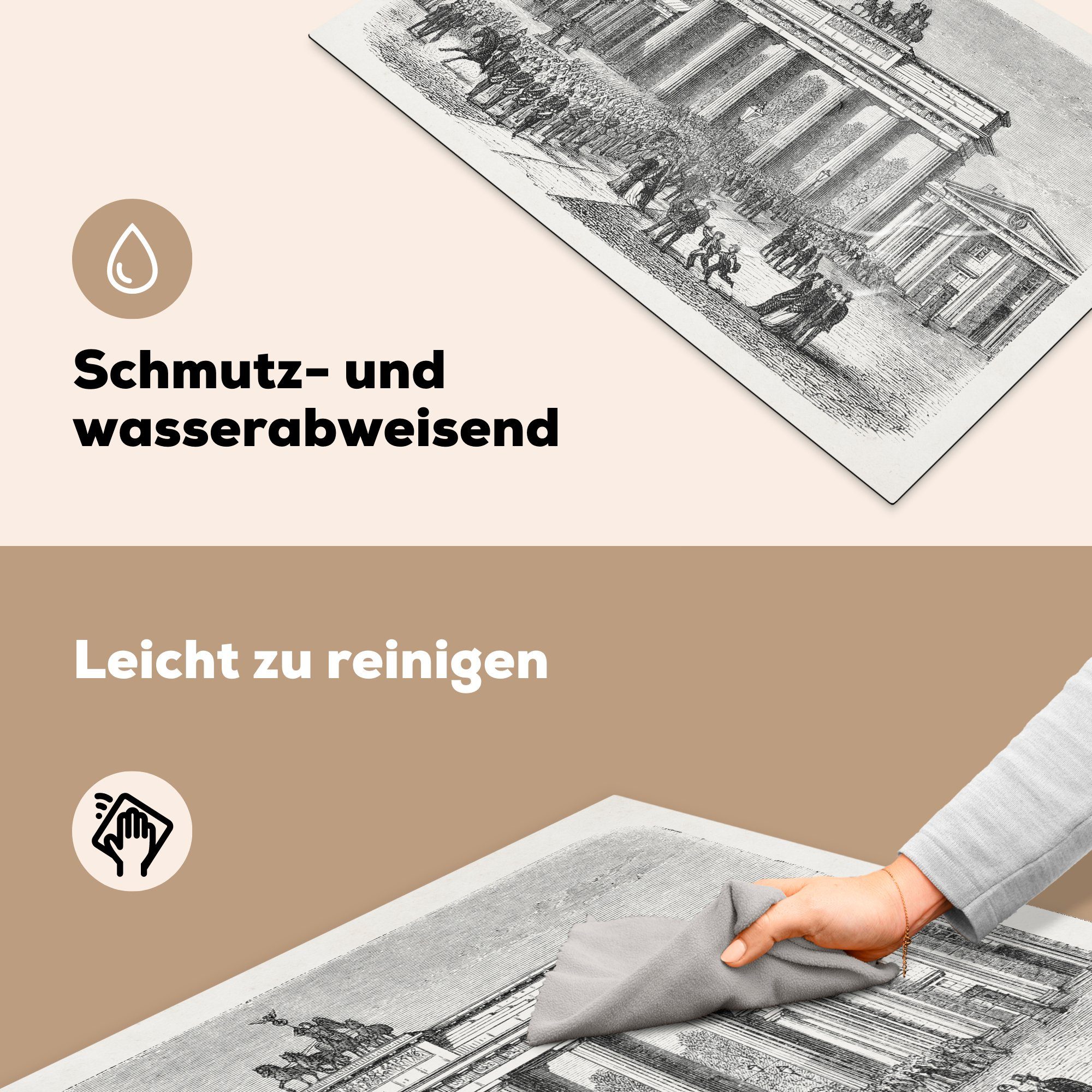 in für 81x52 Schutz Induktionskochfeld Berlin, des tlg), Herdblende-/Abdeckplatte cm, Brandenburger Schwarz-Weiß-Abbildung MuchoWow die küche, Ceranfeldabdeckung Vinyl, Tors (1