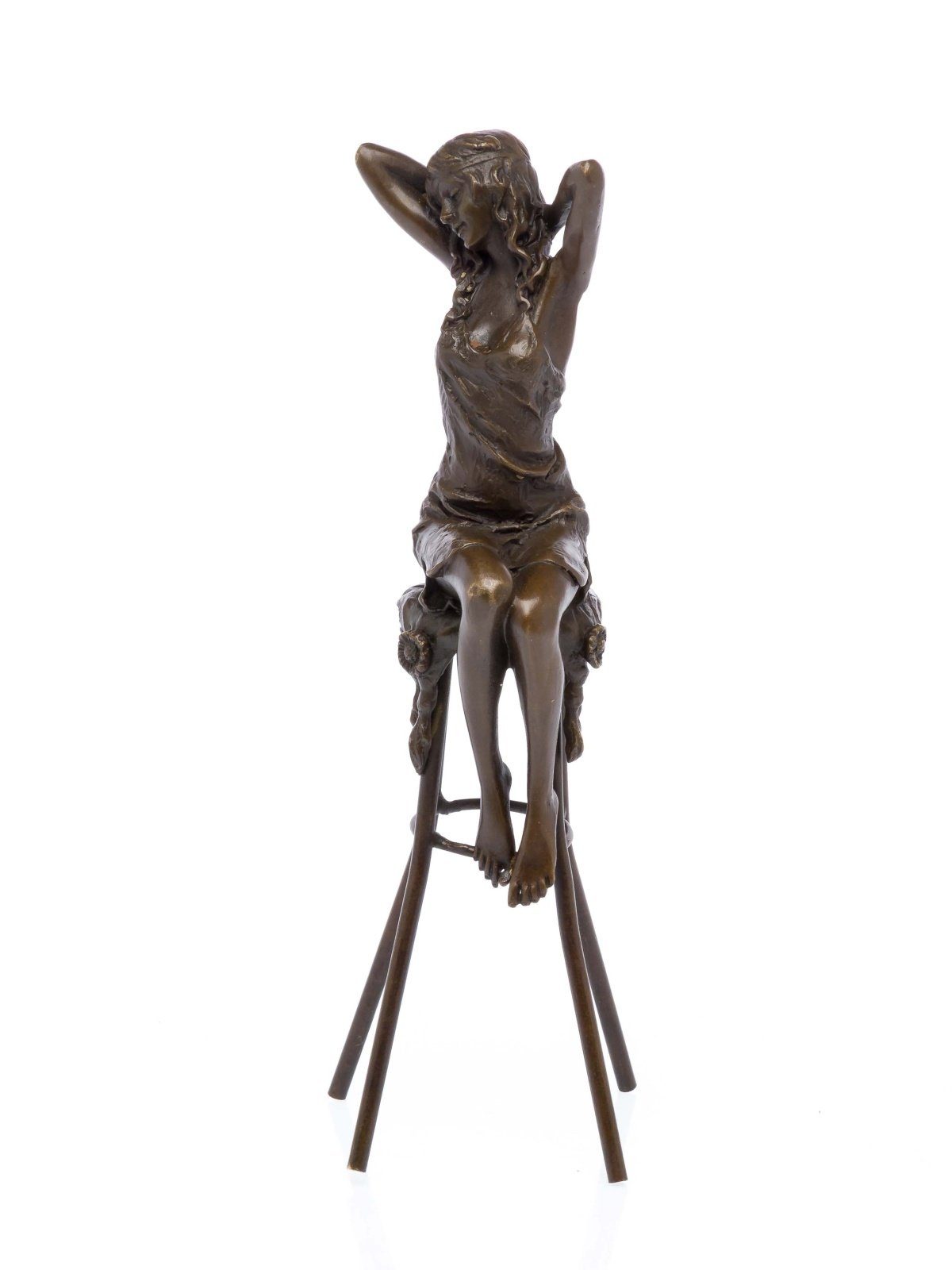 Aubaho erotische Figur Bronzeskulptur Frau auf Skulptur Scul Barhocker Bronze Skulptur