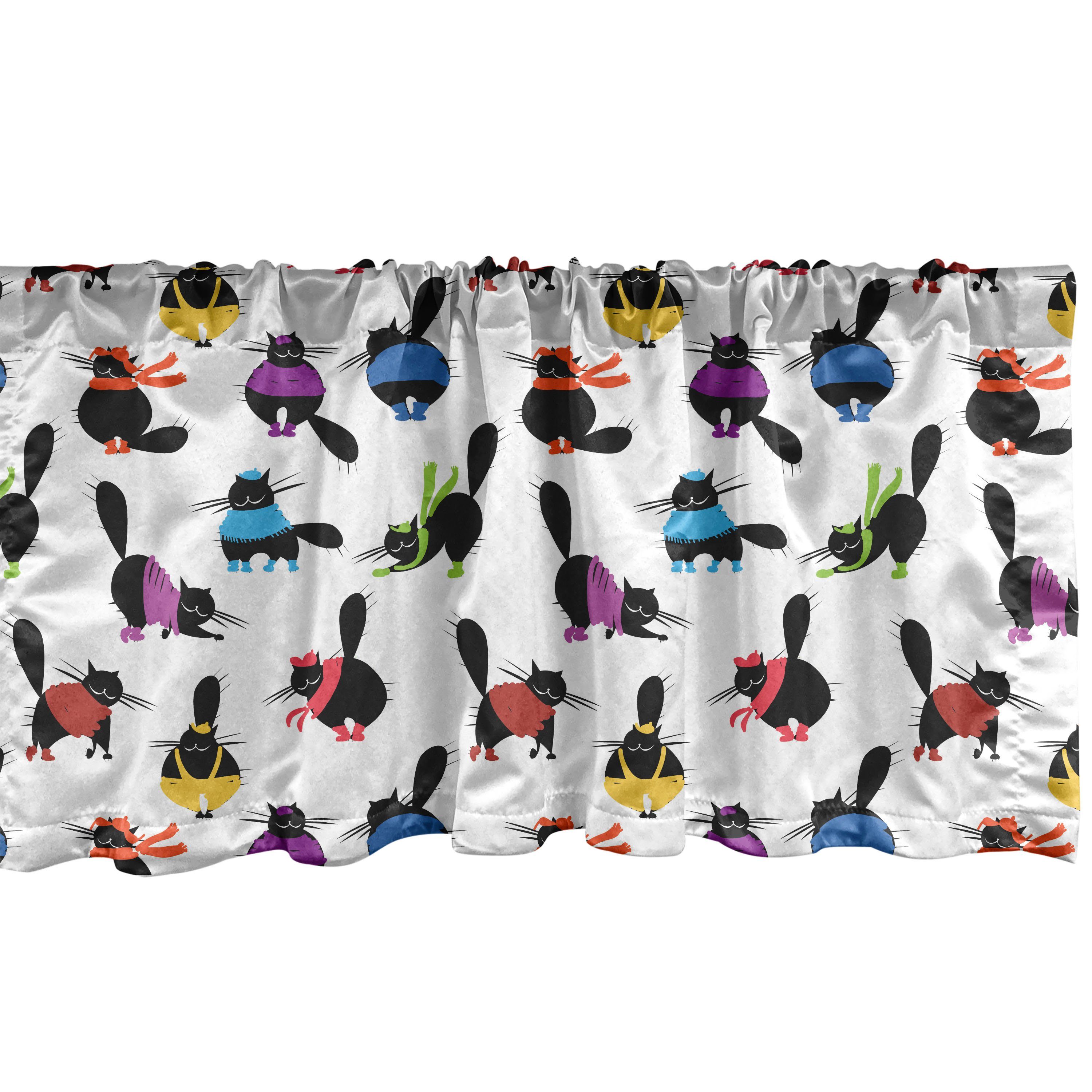 Scheibengardine Vorhang Volant für Küche Schlafzimmer Dekor mit Stangentasche, Abakuhaus, Microfaser, Katzen Chunky Tier Meow