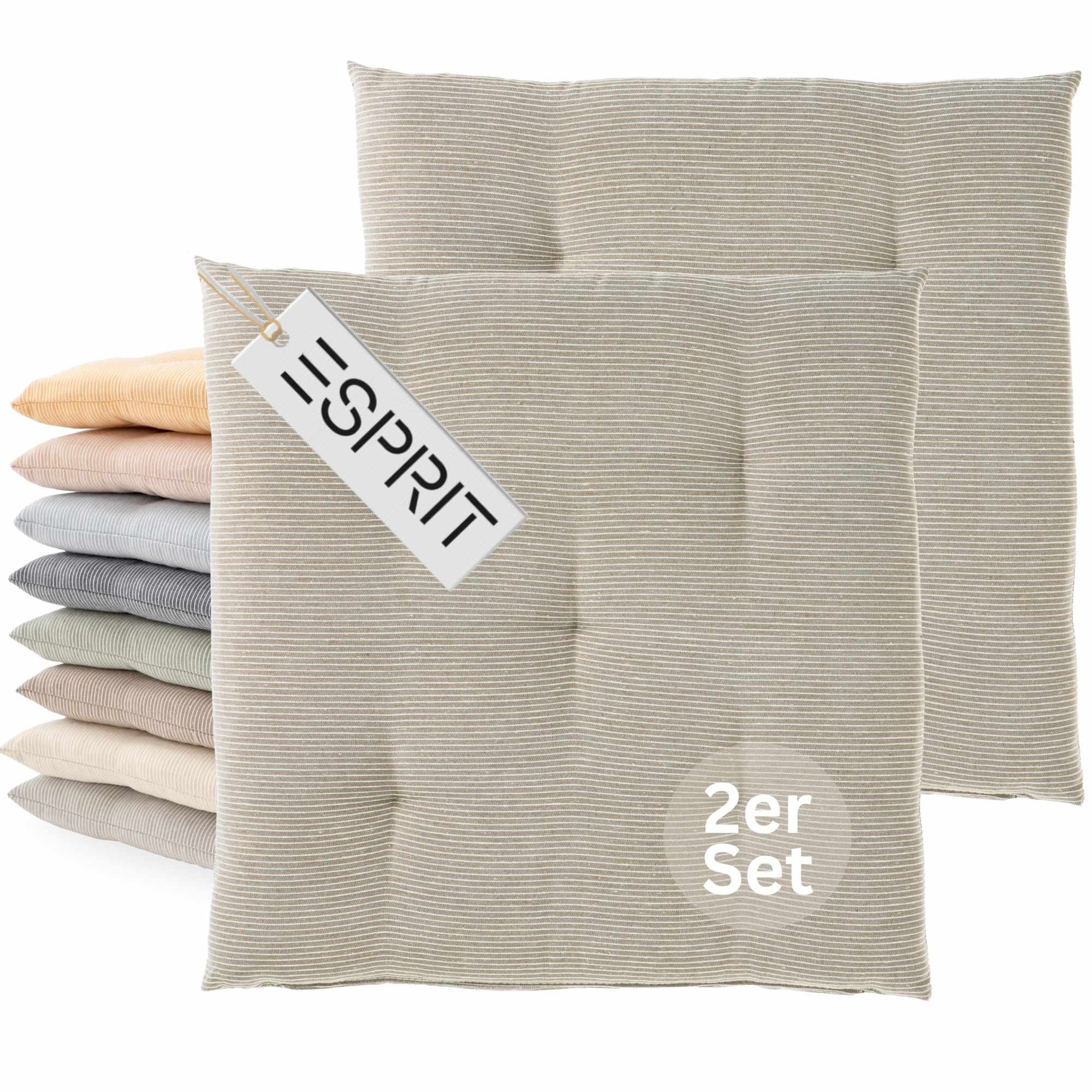 Esprit Stuhlkissen NEEDLESTRIPE Sitzkissen, 40 x 40 cm - 2er Set in Braun